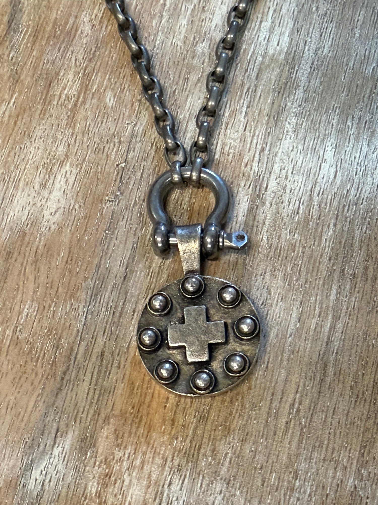 Small Cross Coin on Shackle Necklace