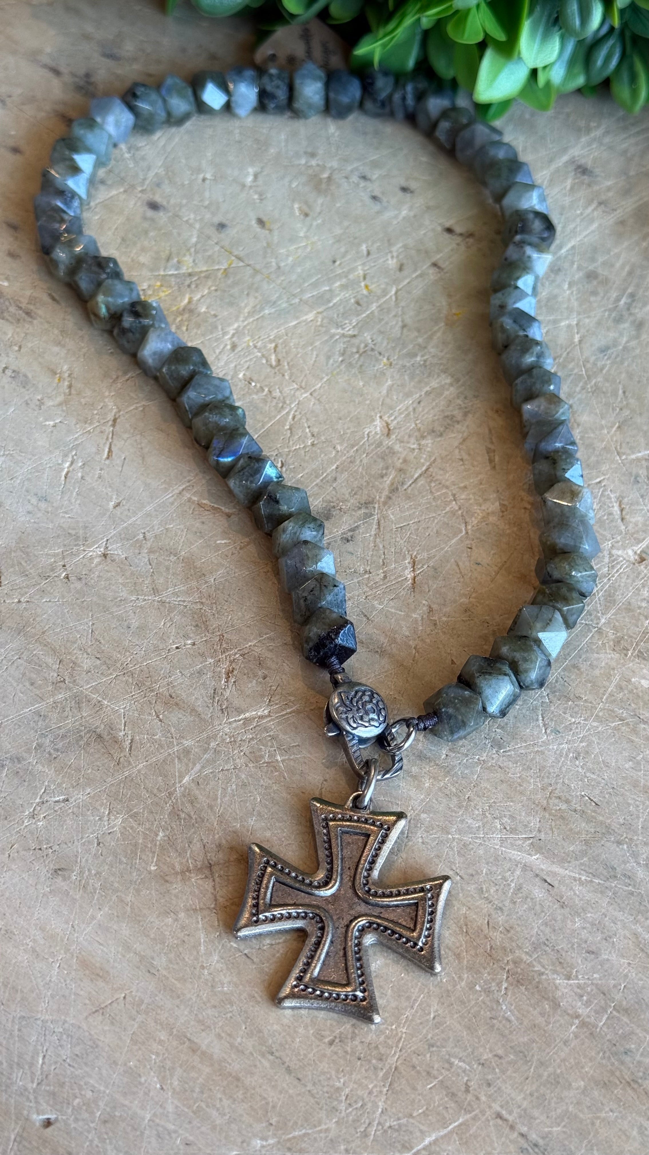 Cross on Labradorite Charm Holder Necklace