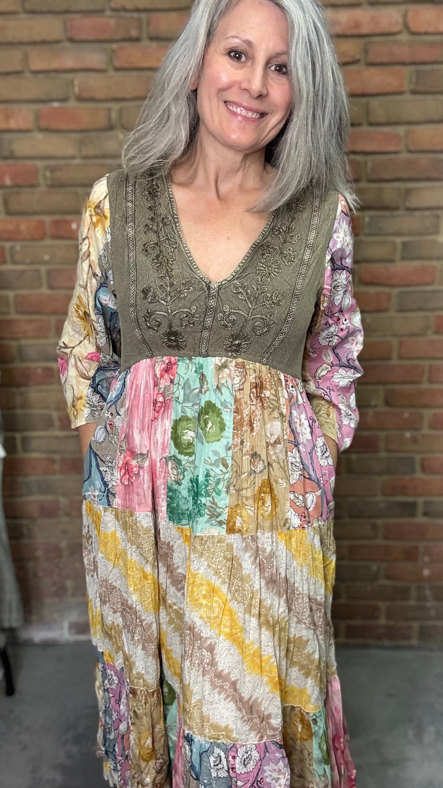 Gravel Rustic Bohemian A-Line Midi Dress