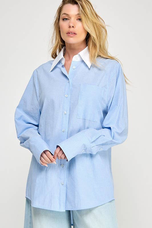 Striped Long Sleeve Shirt  Blue/White
