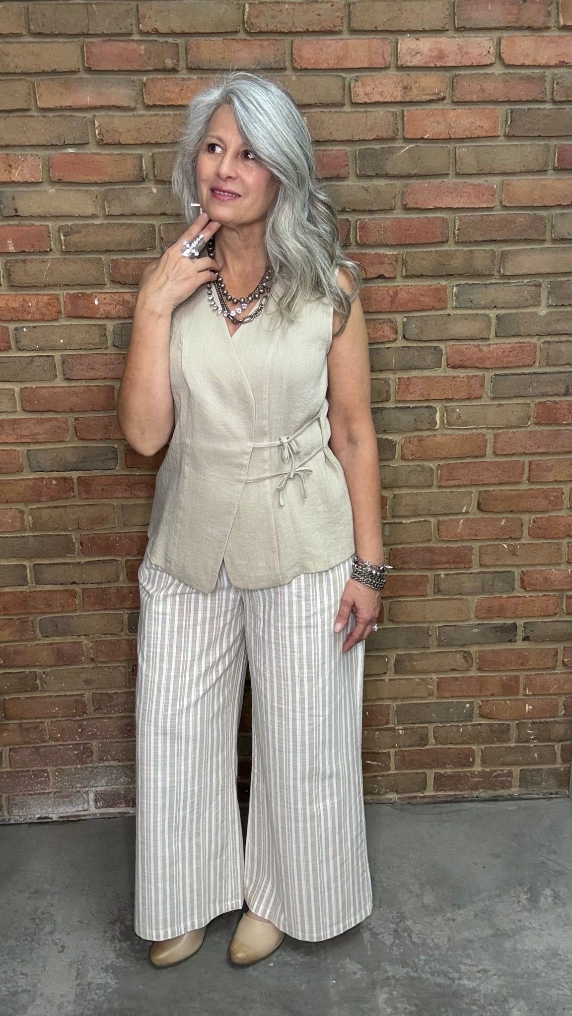 Taupe Wrap Style Vest - Vintage Vault Boutique