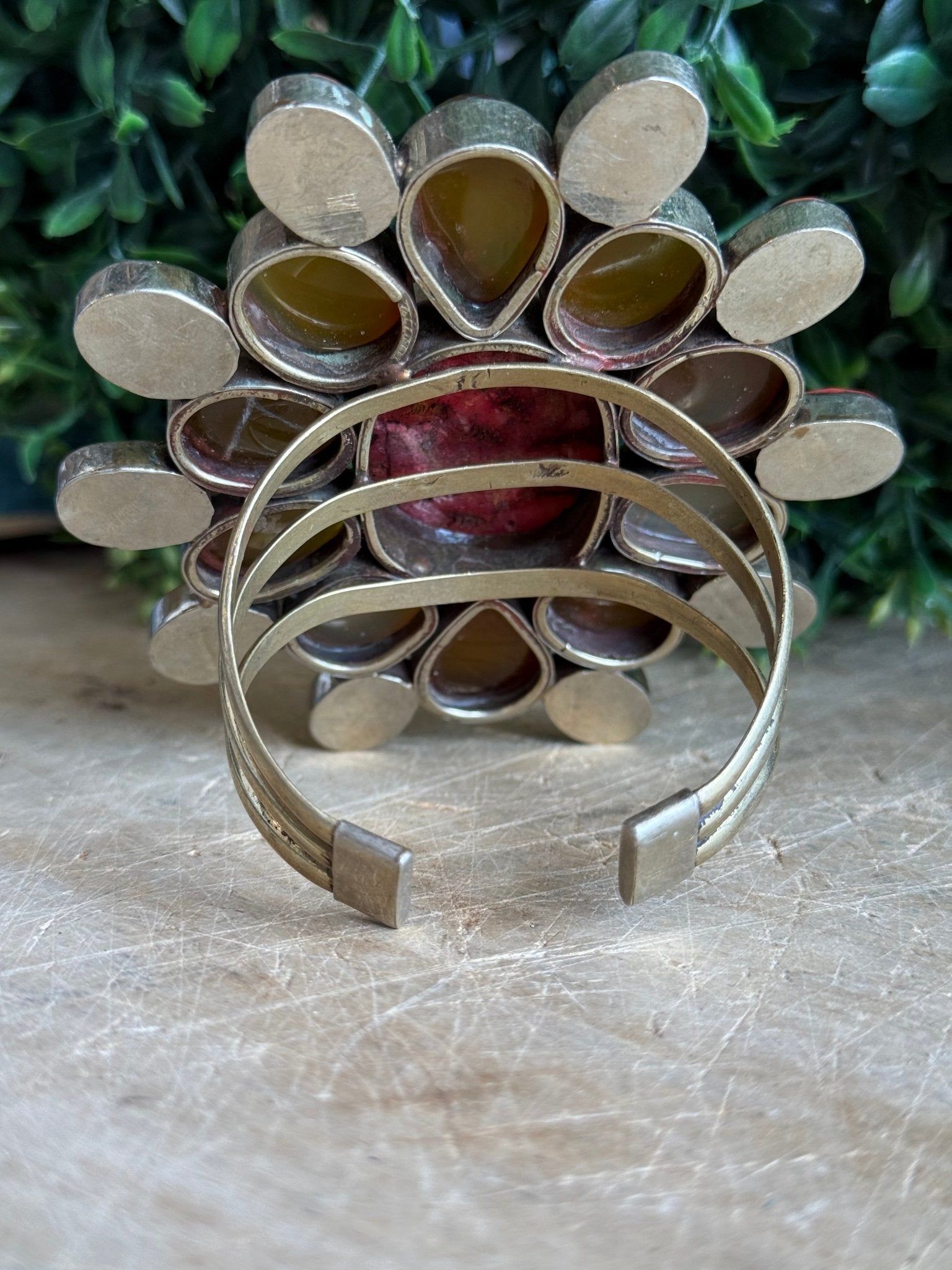 Muted Reds and Gold Focal Cuff Bracelet - Vintage Vault Boutique
