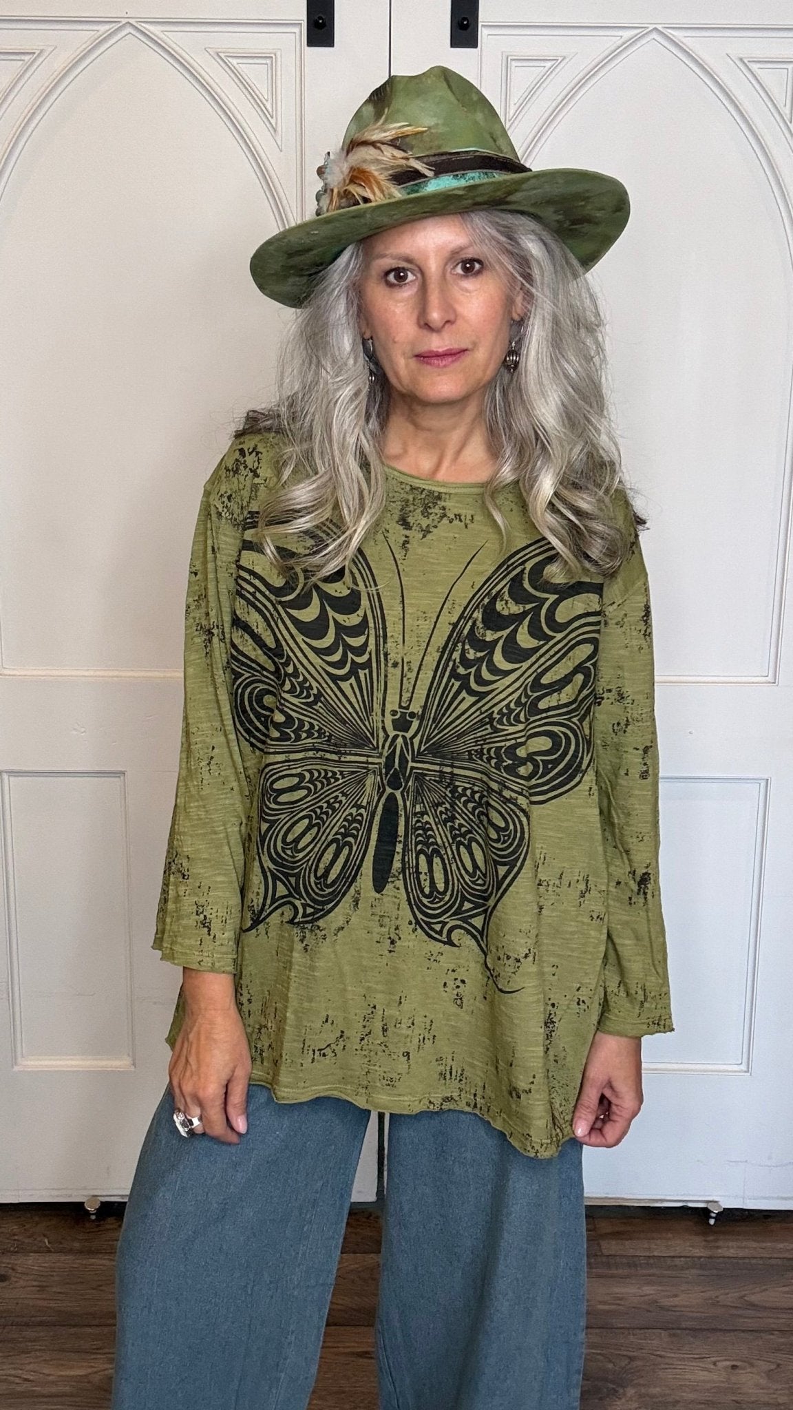 Olive Butterfly Top - Vintage Vault Boutique