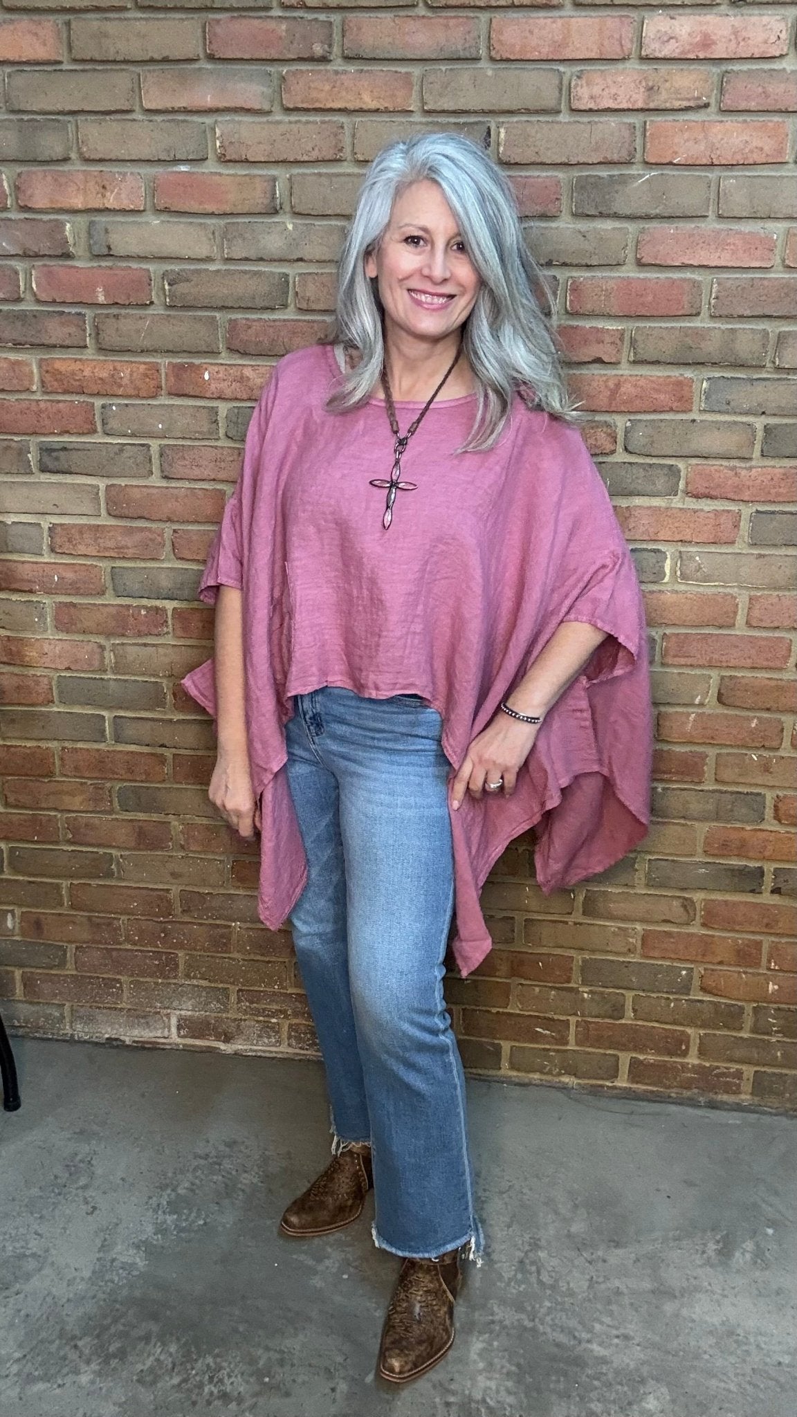 Linen One Pocket Cape Top - Vintage Vault Boutique