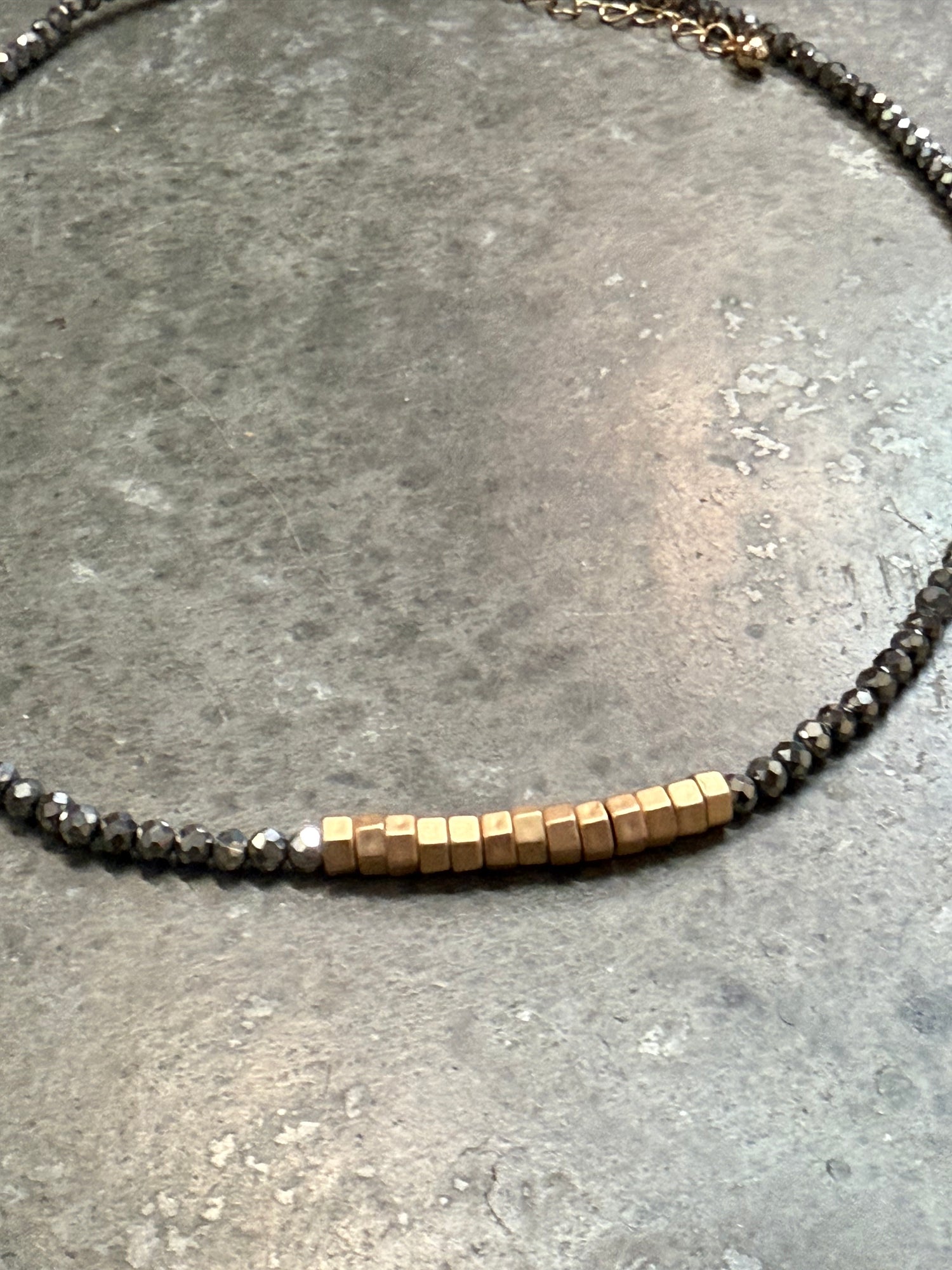 Faceted Hematite and Gold Choker Necklace