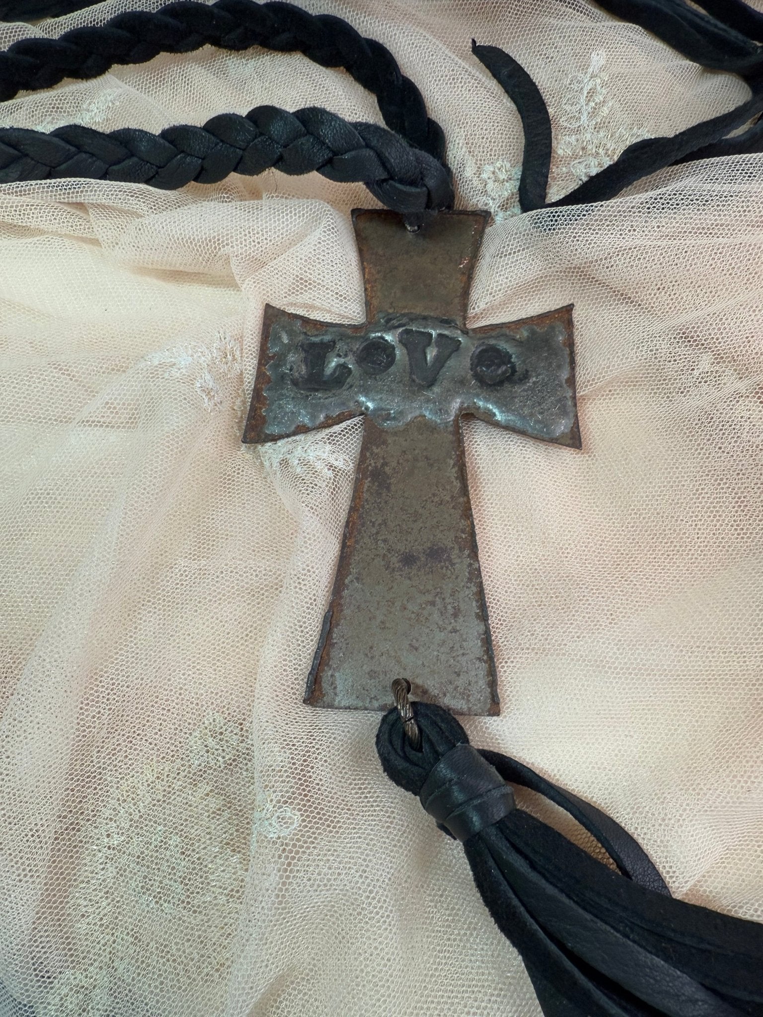 Large Metal LOVE Cross Necklace - Vintage Vault Boutique