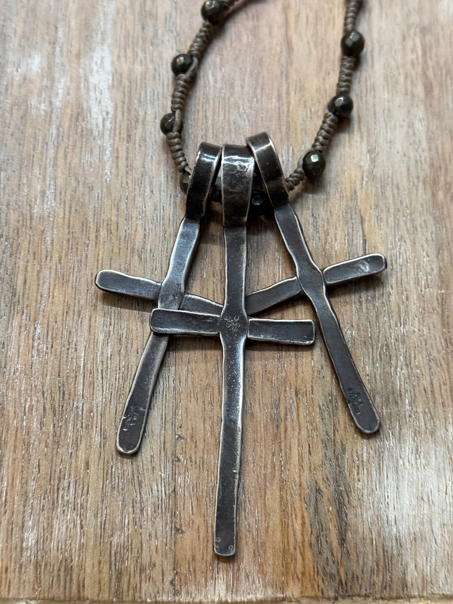 Triple Cross on Braided Strand Necklace