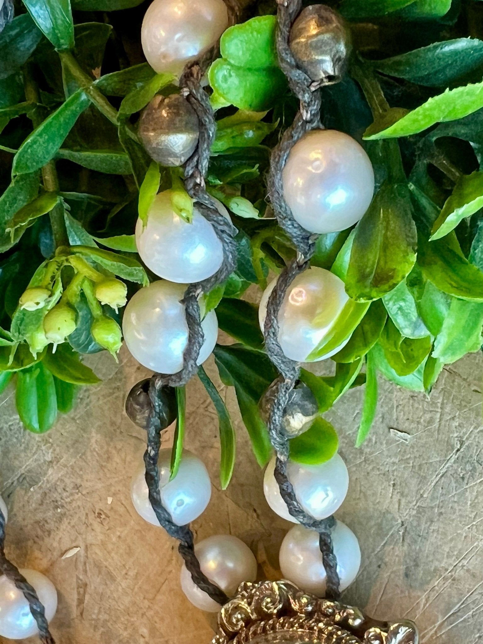 Bone Lady of Guadalupe Pearl Necklace - Vintage Vault Boutique