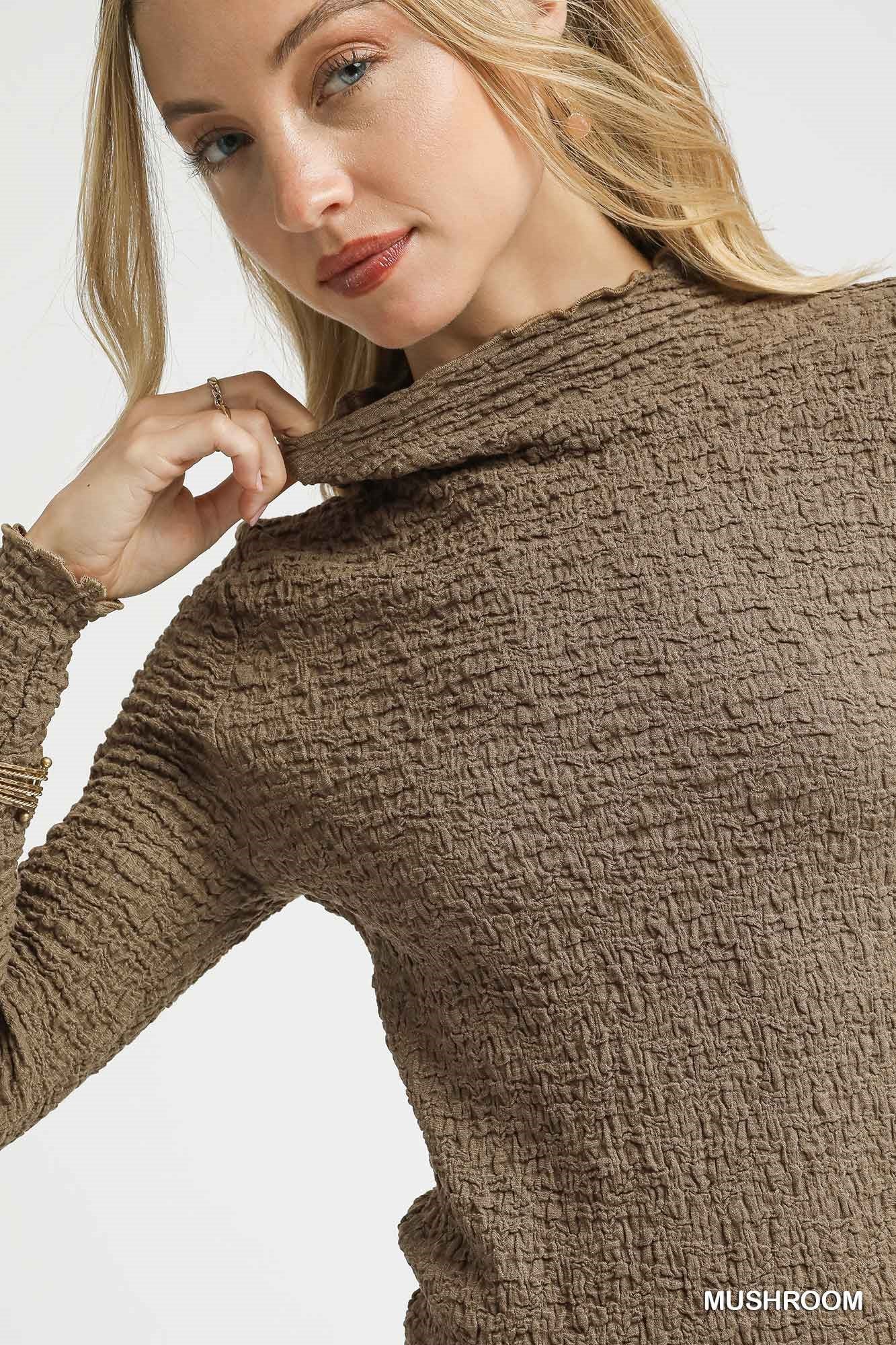Crinkle Knit Long Sleeve Top