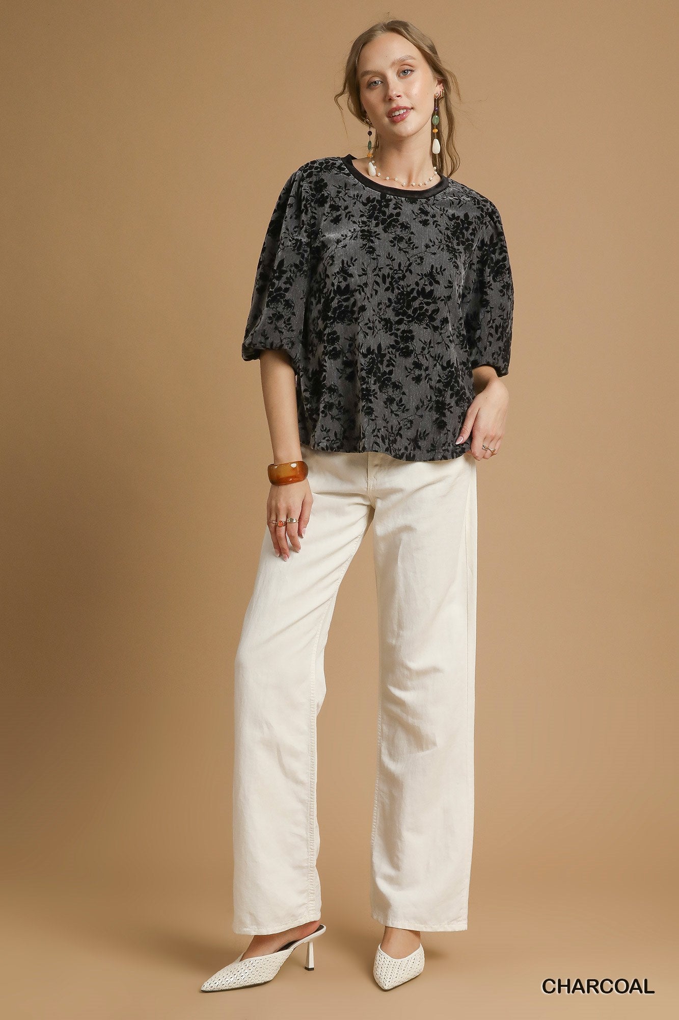 Charcoal Burnout Velvet Top