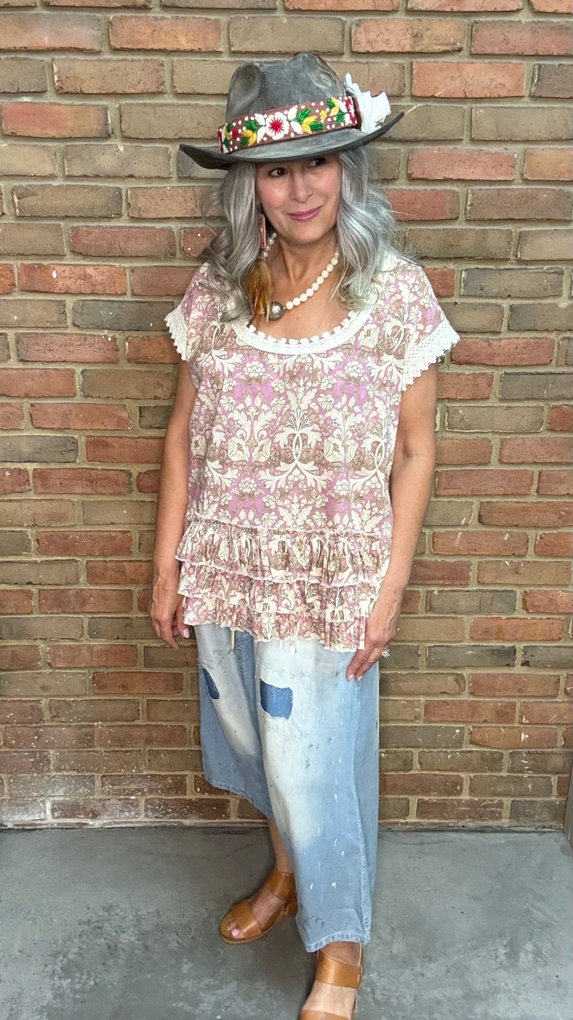 Floral Ruffle Hem Blouse - Vintage Vault Boutique