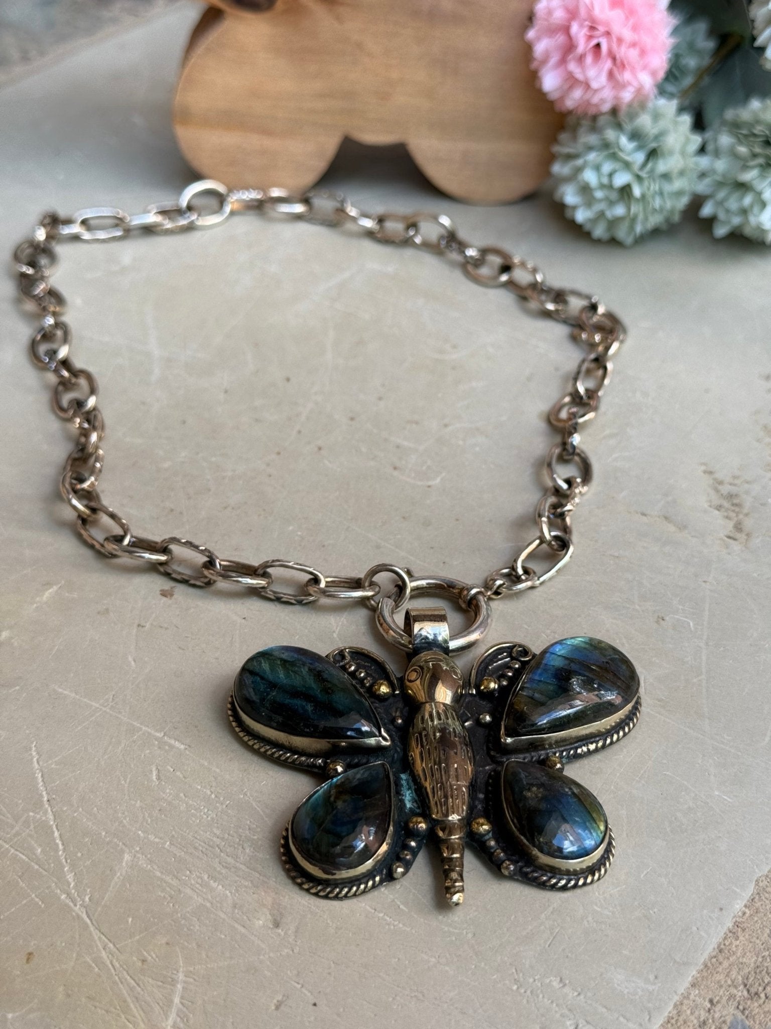 EKD Labradorite Butterfly Necklace - Vintage Vault Boutique