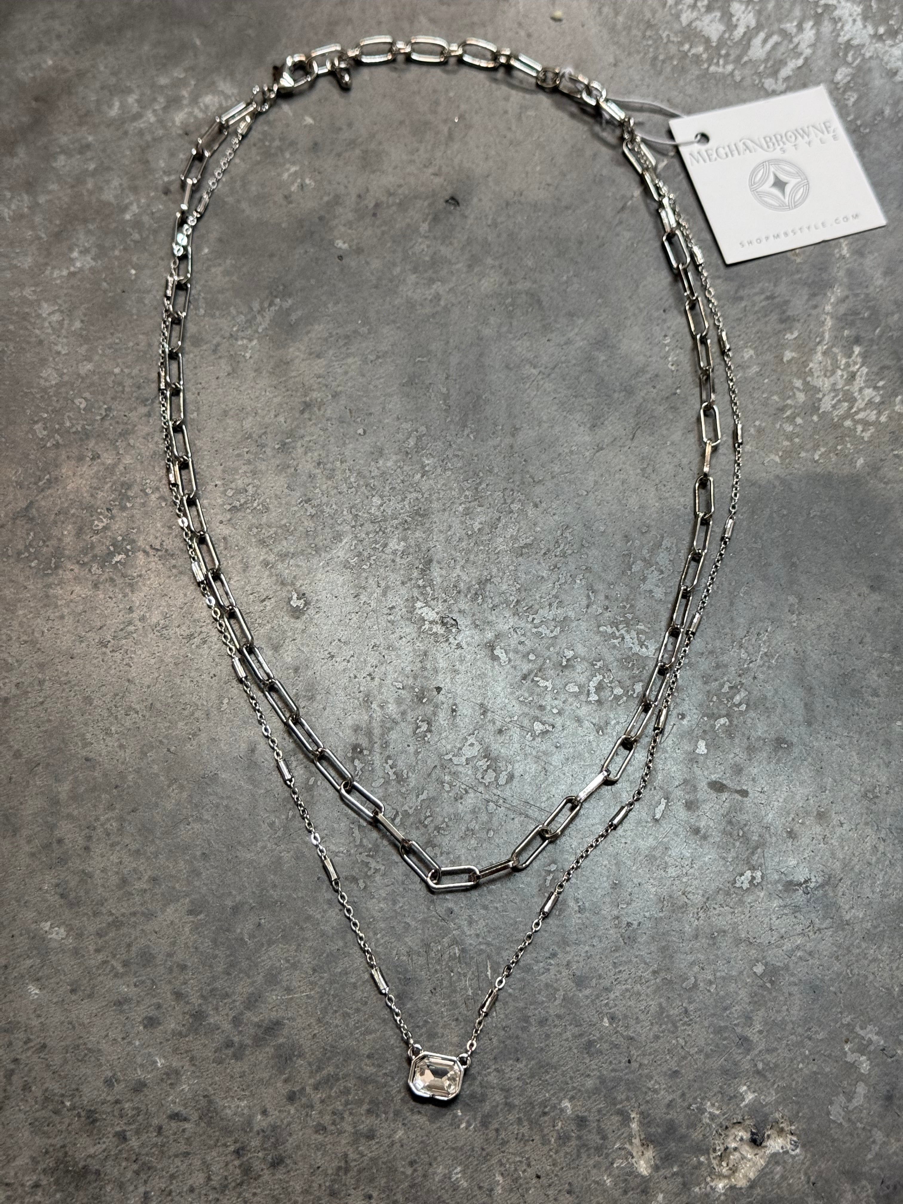 Two Strand Silver and Crystal Necklace