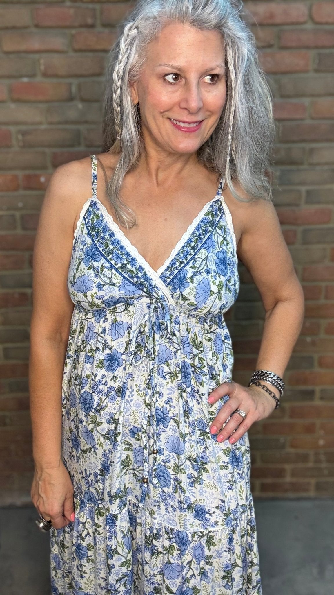 Willow Blue Tie Front Dress - Vintage Vault Boutique