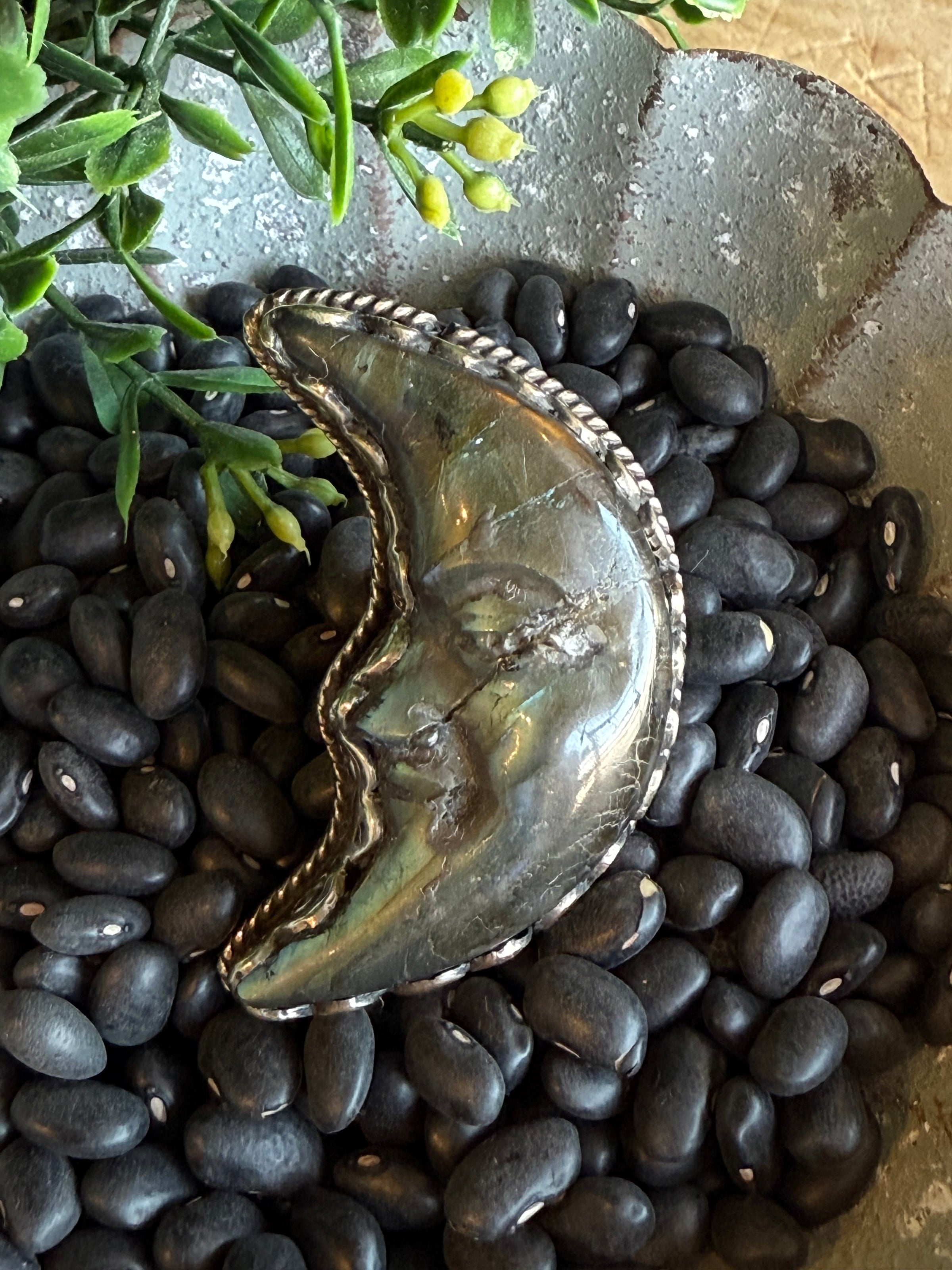 Labradorite Moon Face Ring
