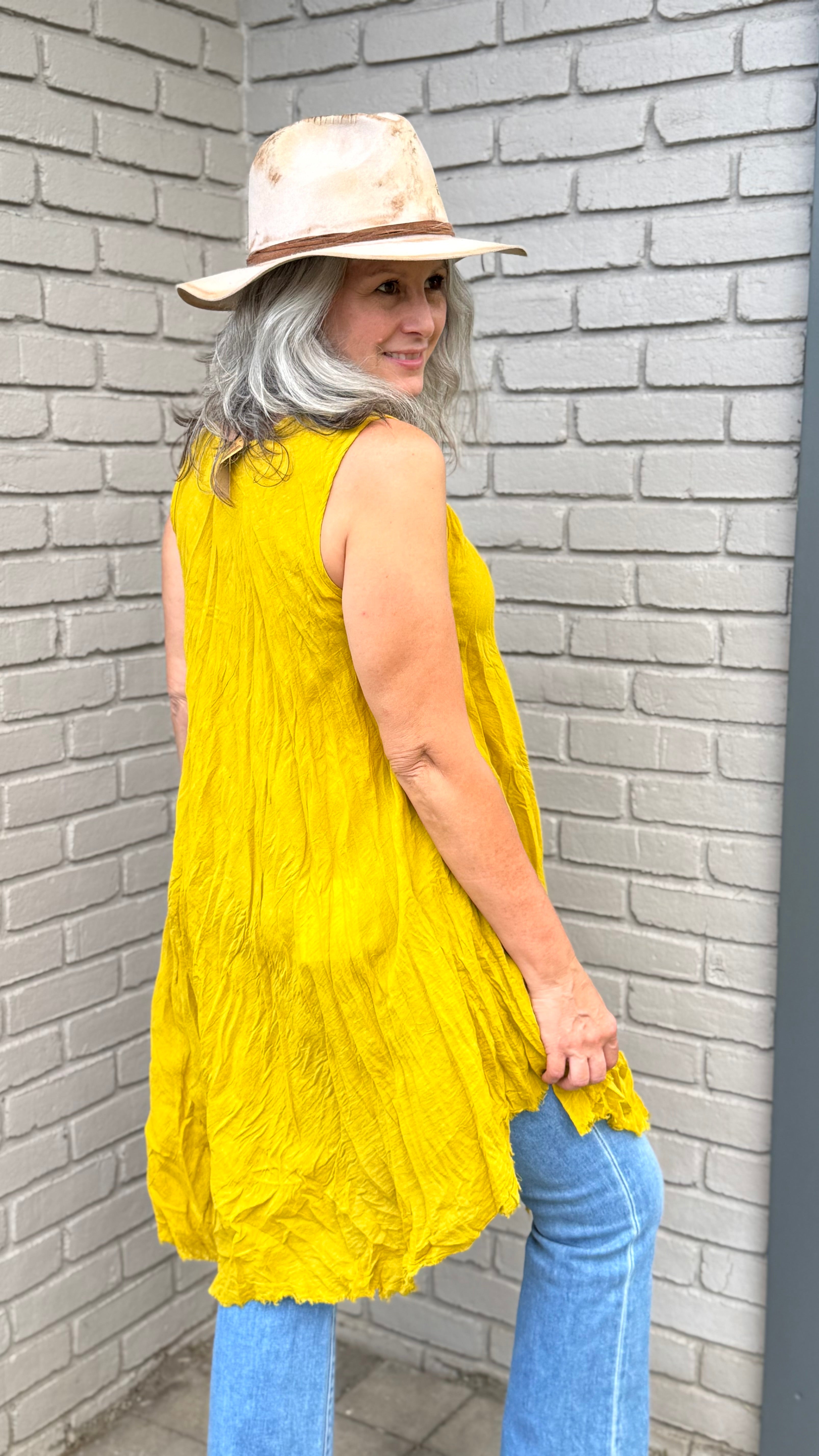 Cotton Open Slit Mustard Dress