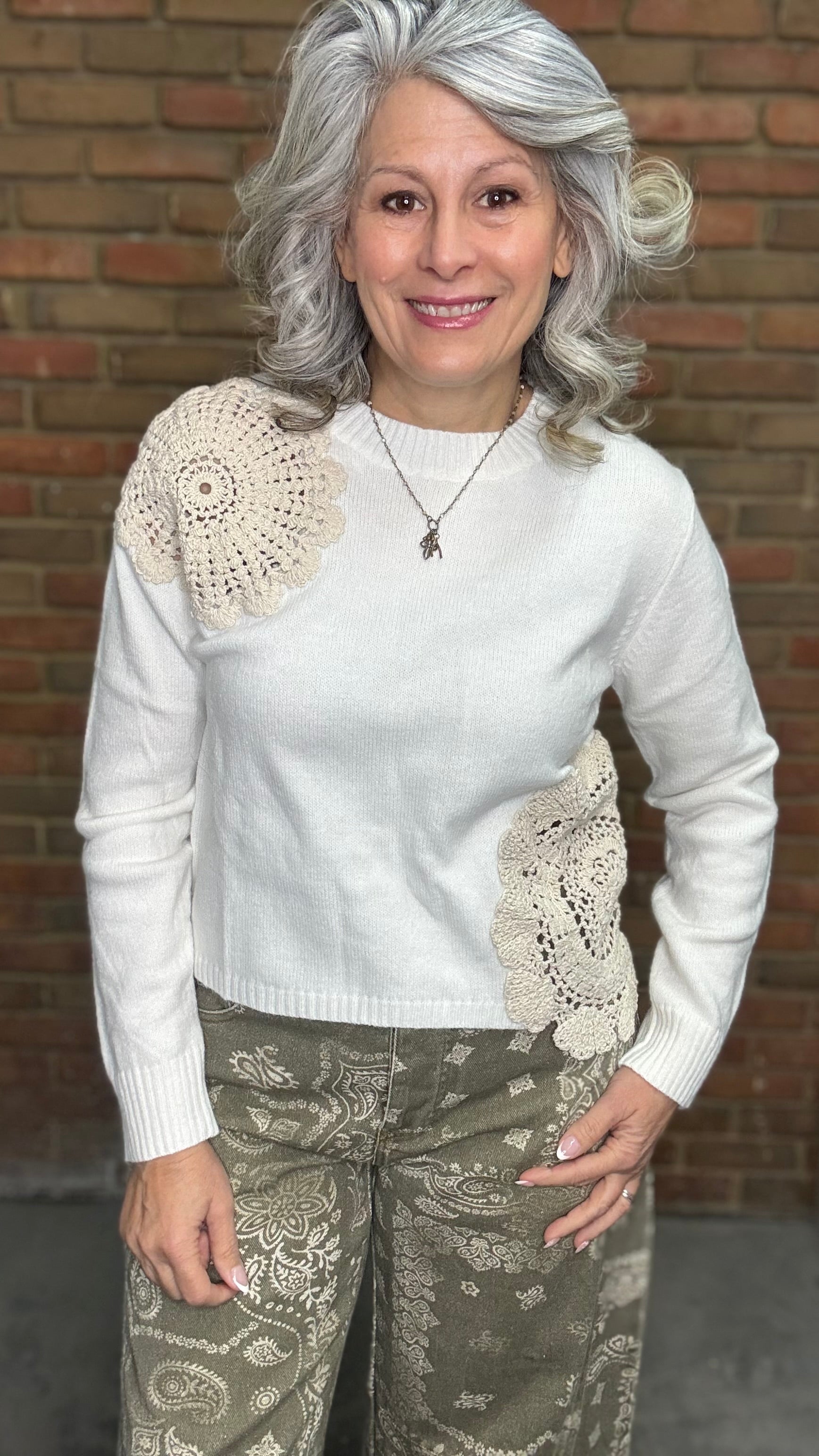 Crochet Detail Cropped Sweater