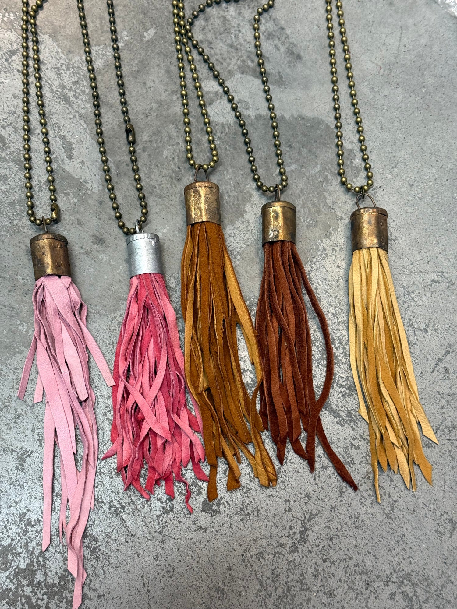 Leather Tassel on Ball Chain Necklace