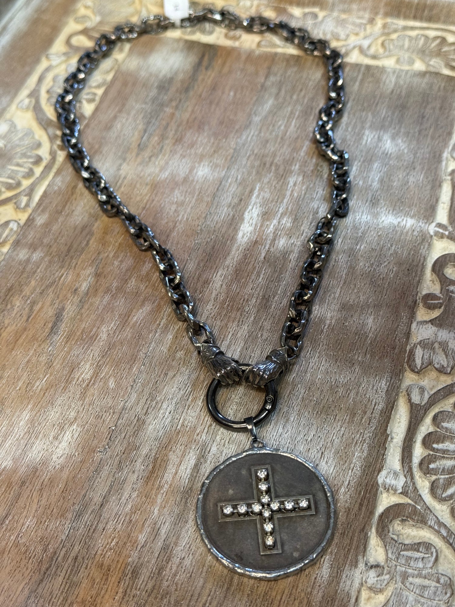 Hands on Cross Coin Necklace
