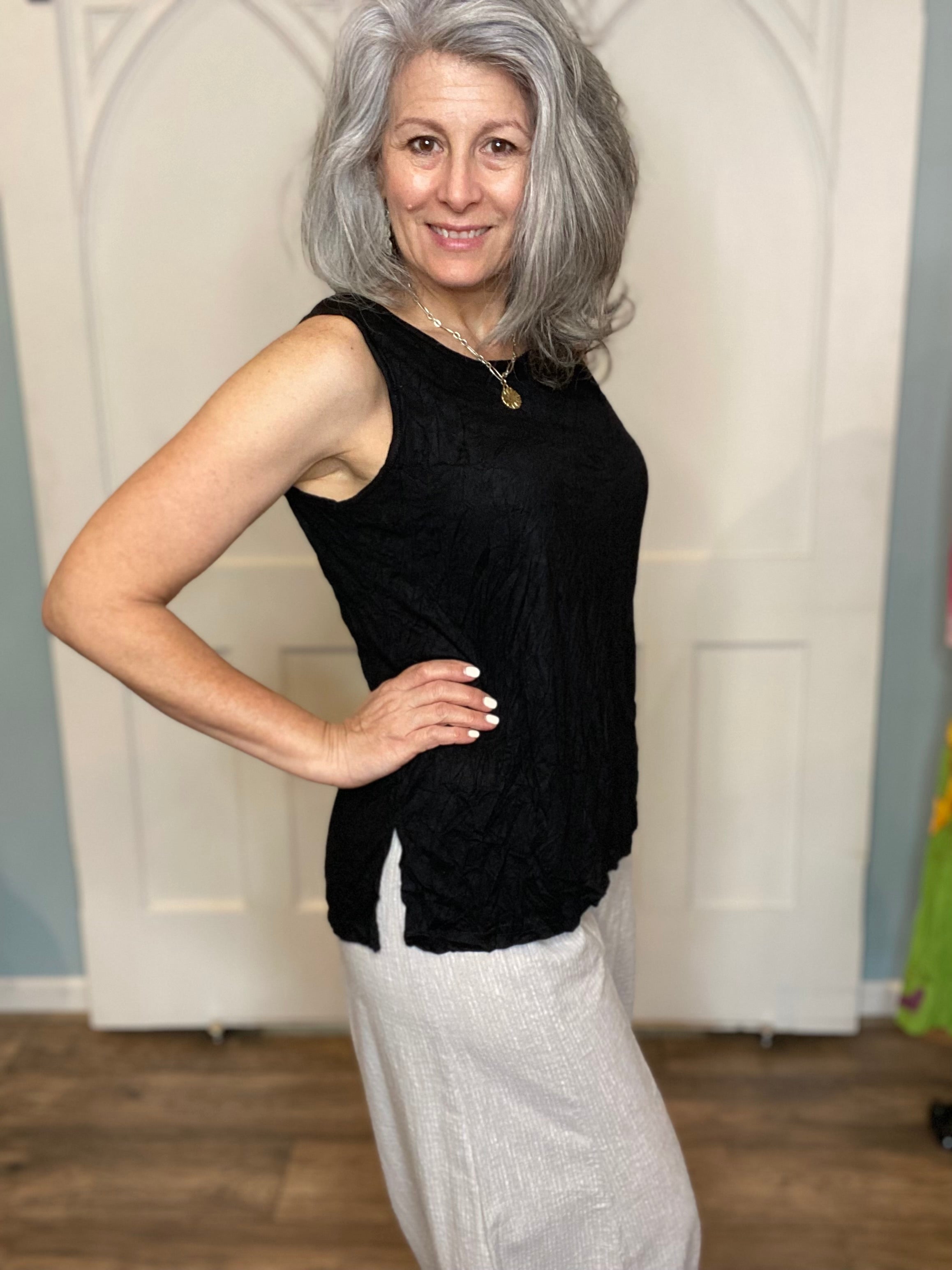 Black Crinkle Tank Top