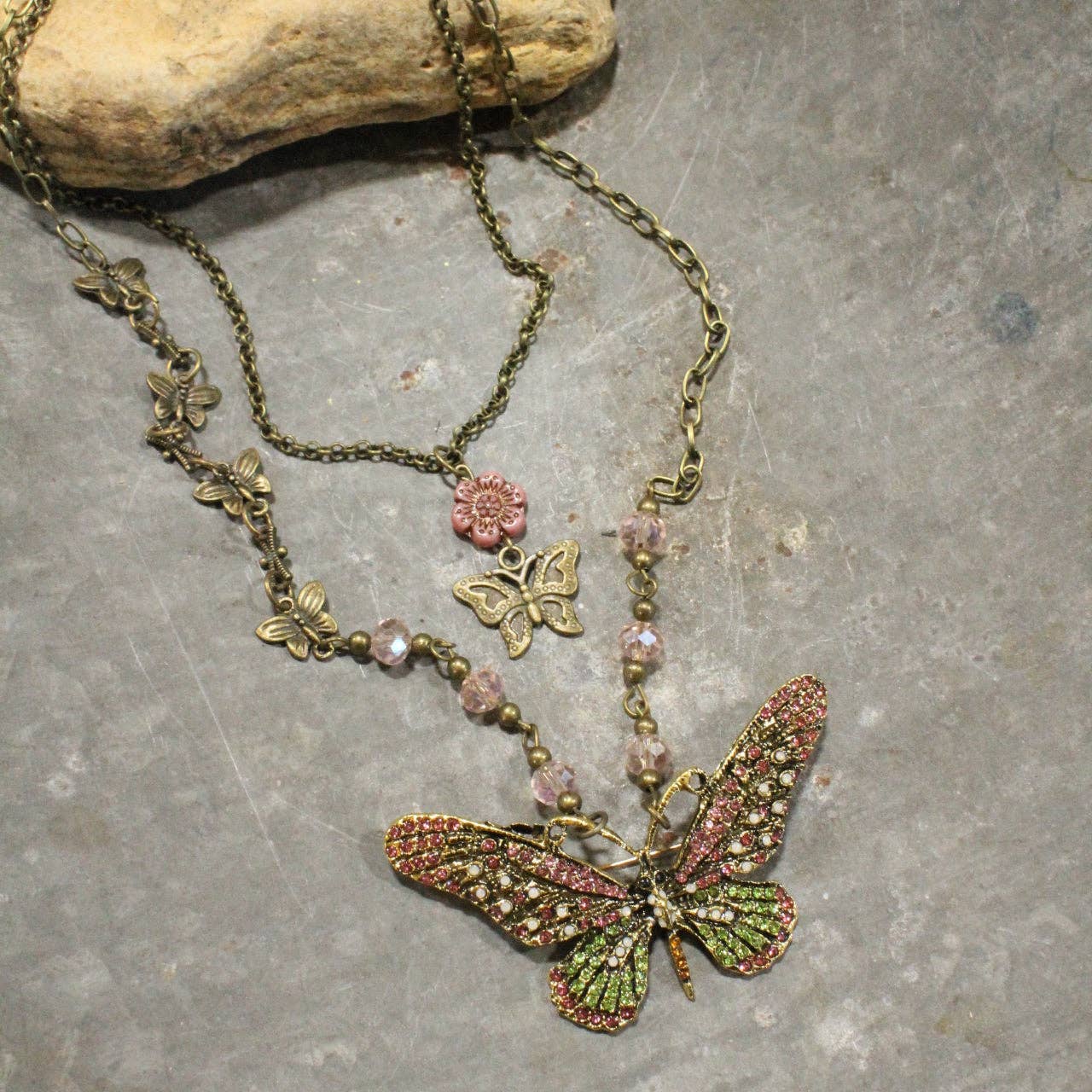 Fly High Butterfly Bling Blushing Layered Necklace