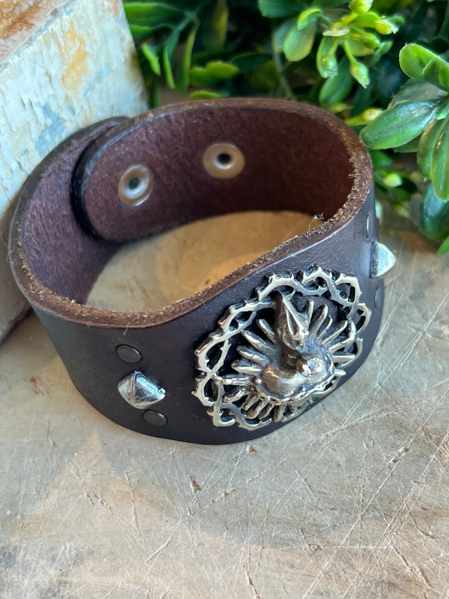 Sacred Heart Leather Bracelet - Vintage Vault Boutique