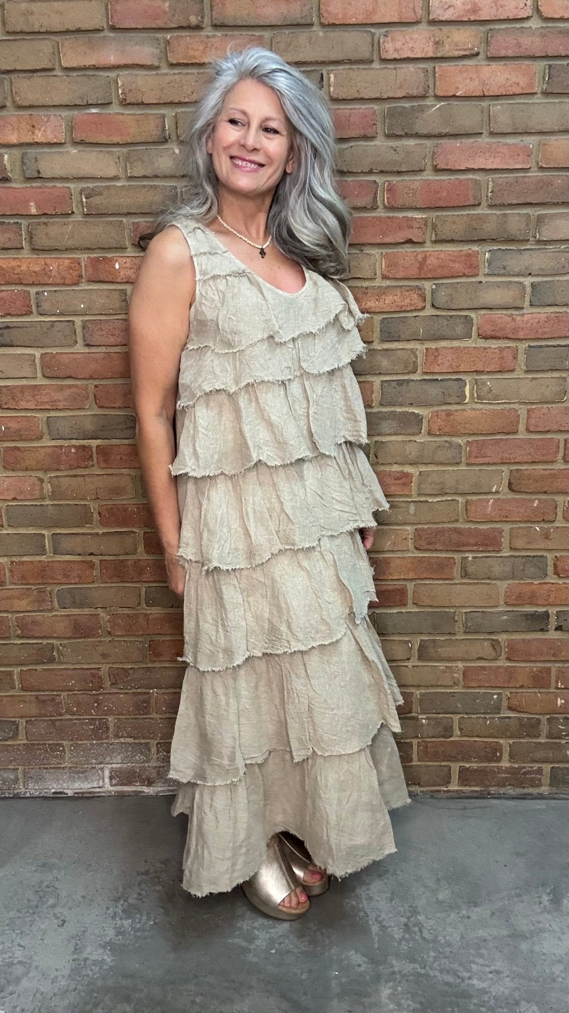 Linen Ruffle Tank Dress - Vintage Vault Boutique