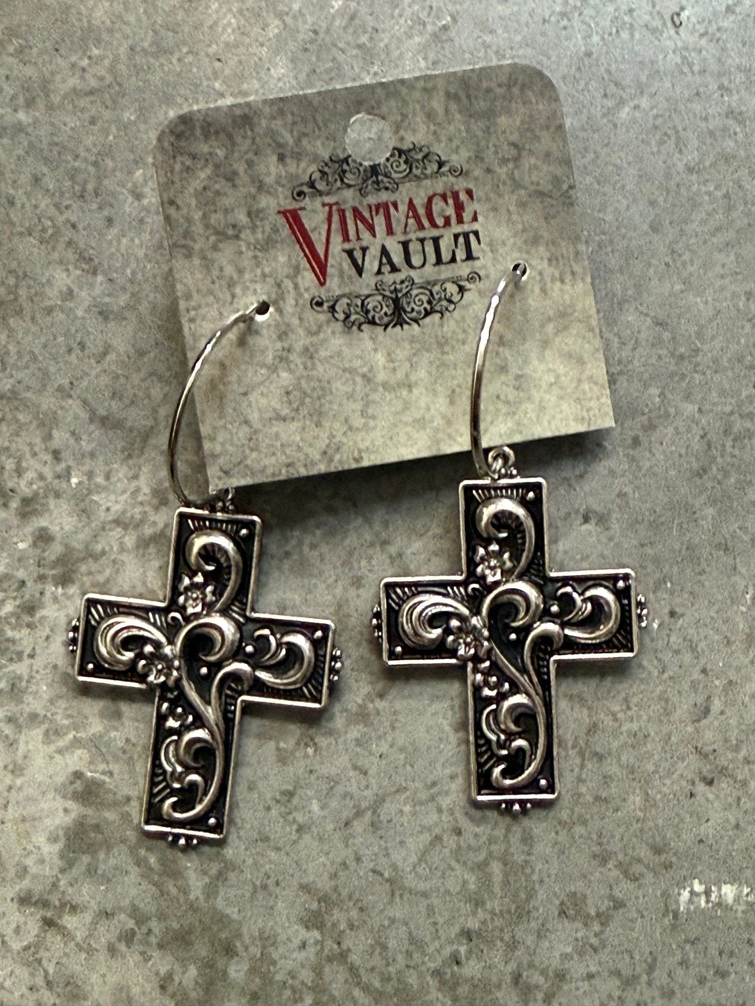Cross Hoop Dangle Earring - Vintage Vault Boutique
