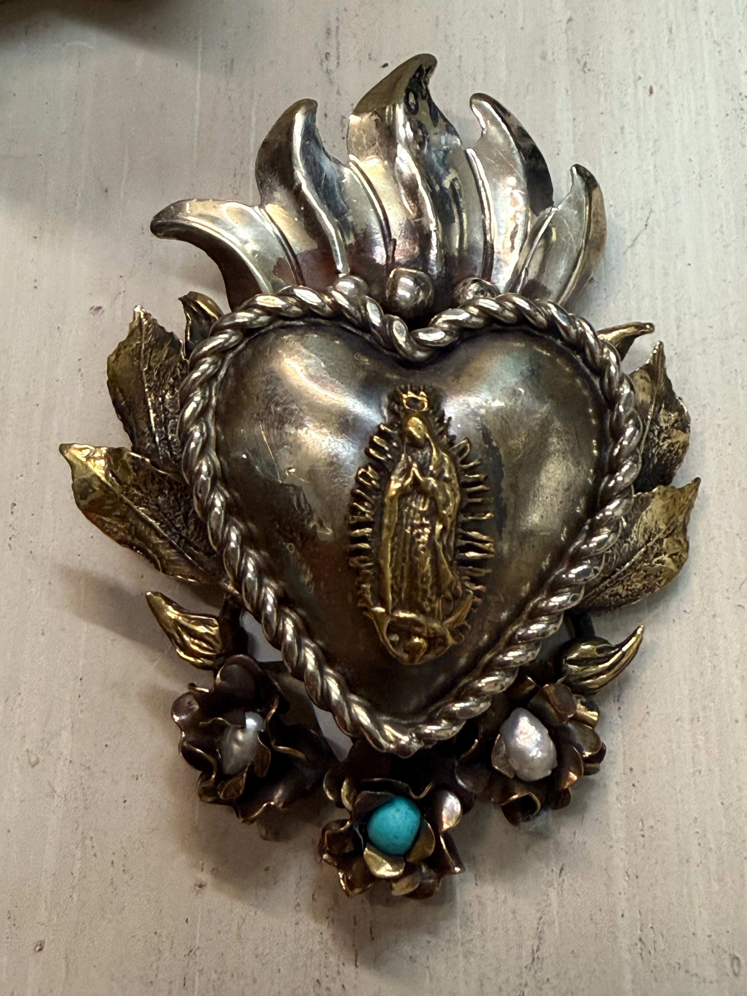 Mix Metal Flaming Heart Pendant