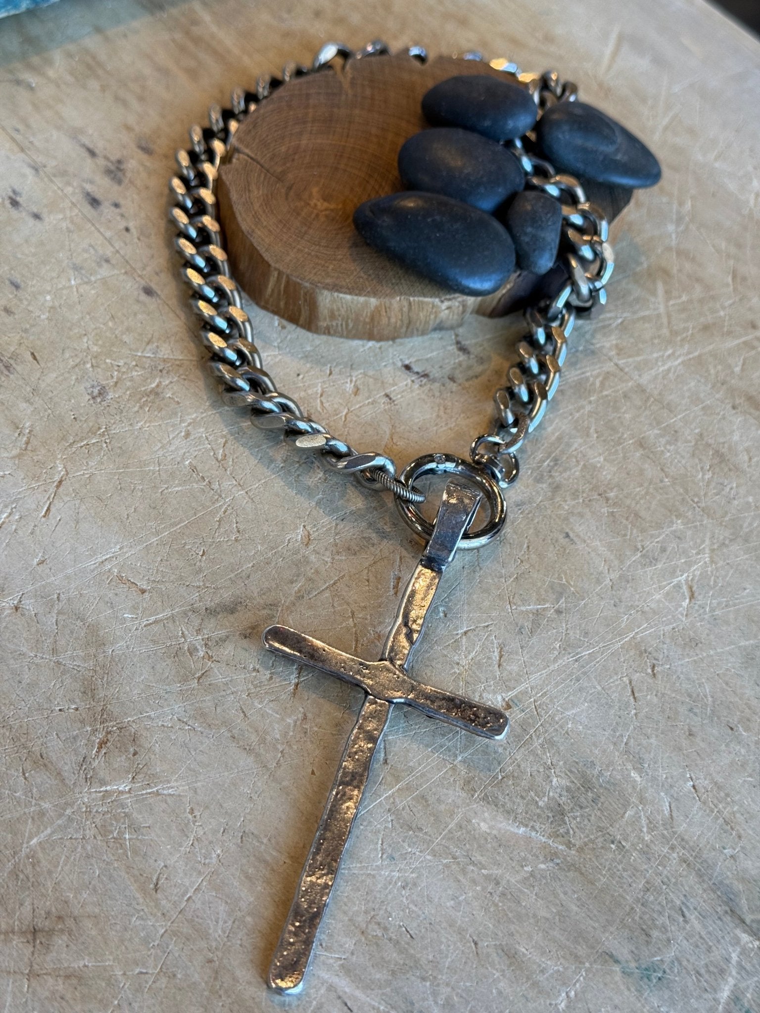 Extra Large Cross on Spring Closure Charm Holder Necklace - Vintage Vault Boutique