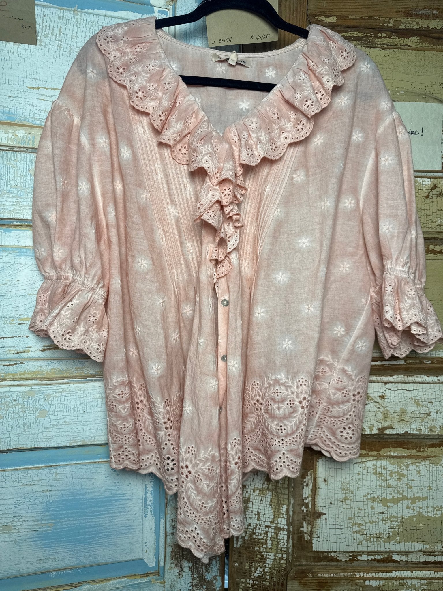 Distressed Pink Eyelet Top - Vintage Vault Boutique