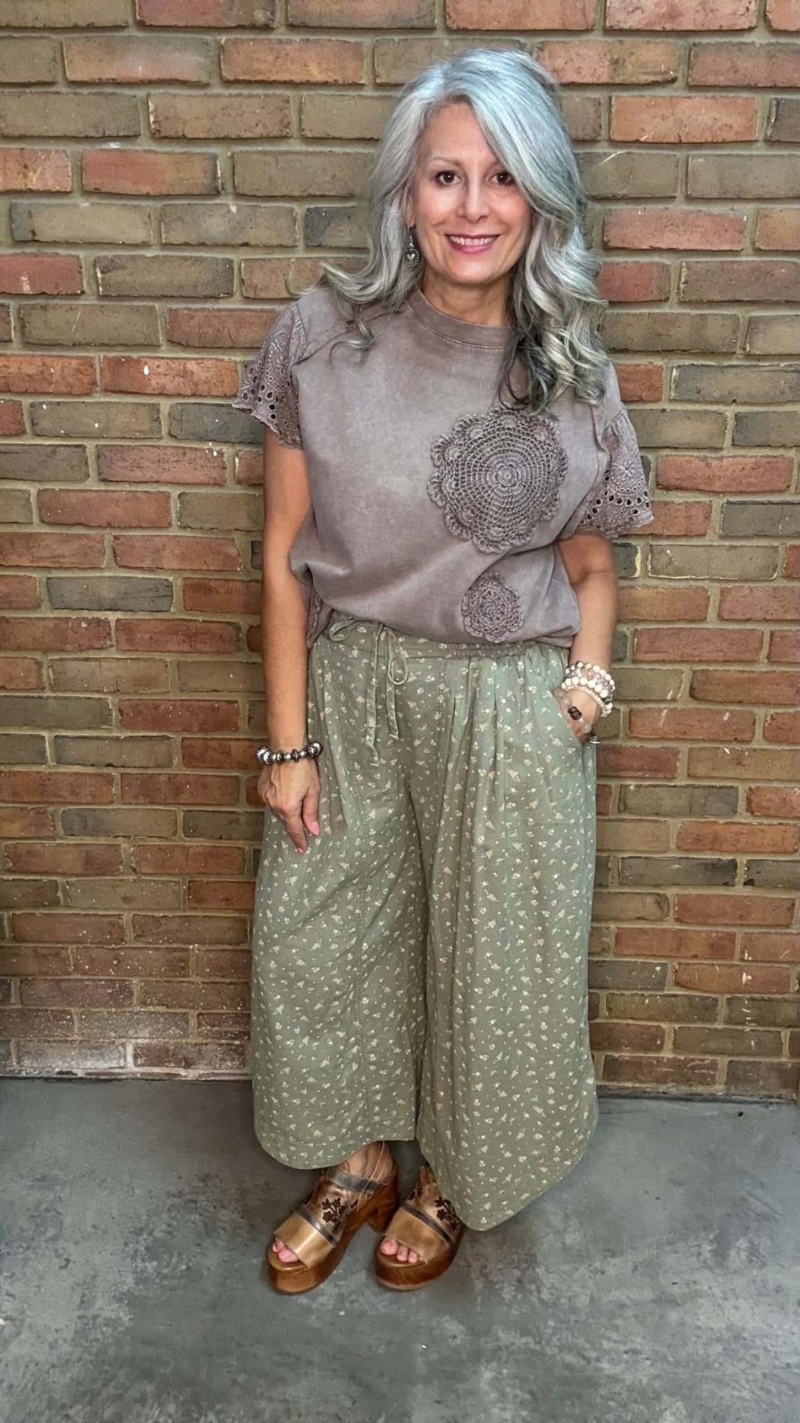 Green Floral Tie Pant - Vintage Vault Boutique
