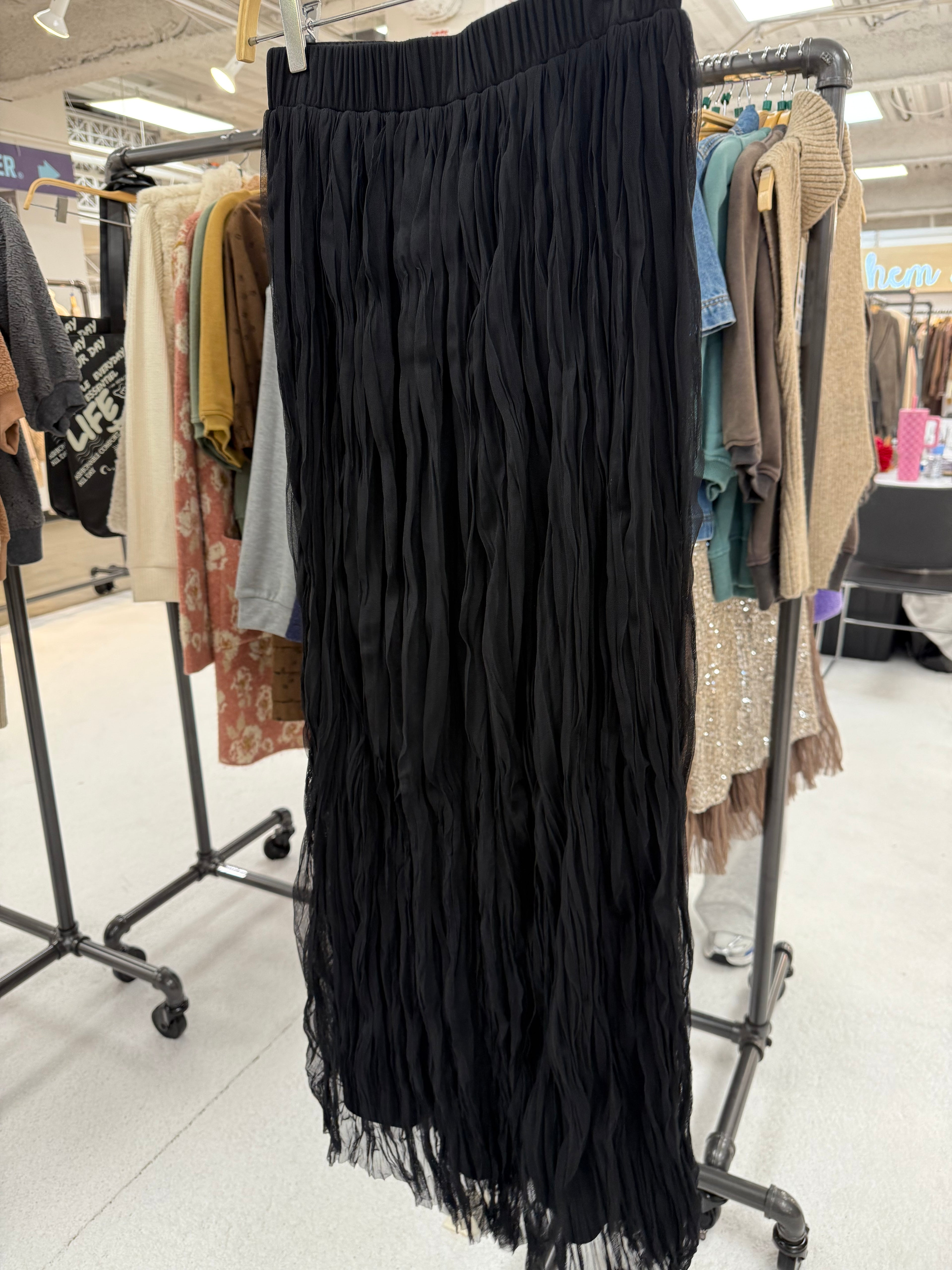 Black Crinkled Mesh Skirt