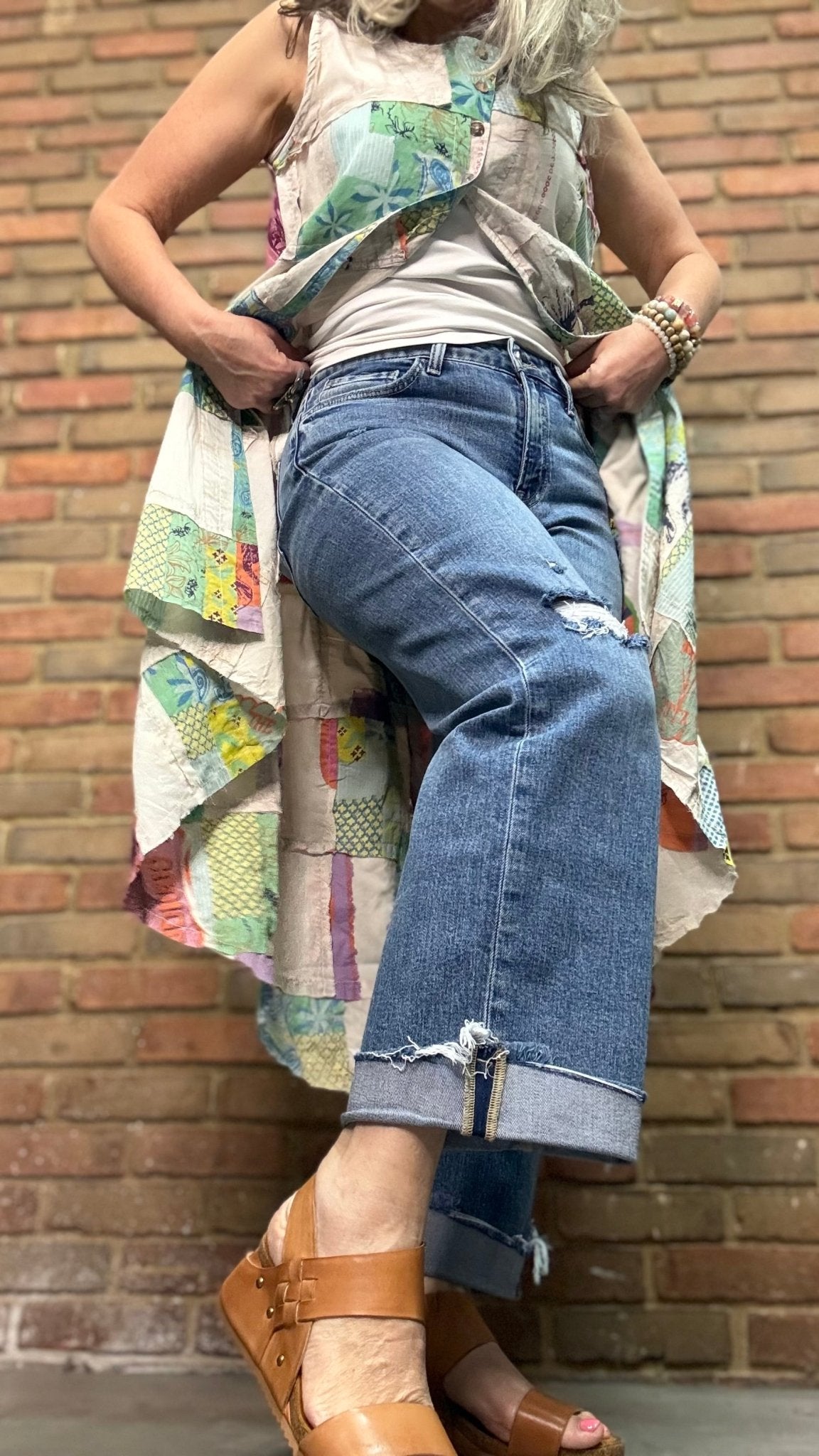 Mid Rise Cuffed Baggy Slim Wide Jean - Vintage Vault Boutique