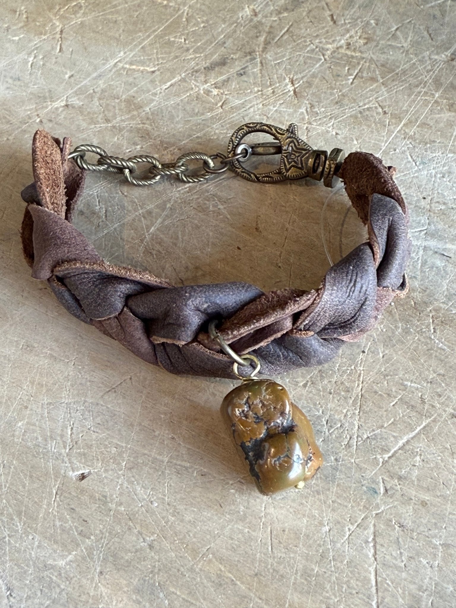 Braided Leather with Stone Bracelet - Vintage Vault Boutique