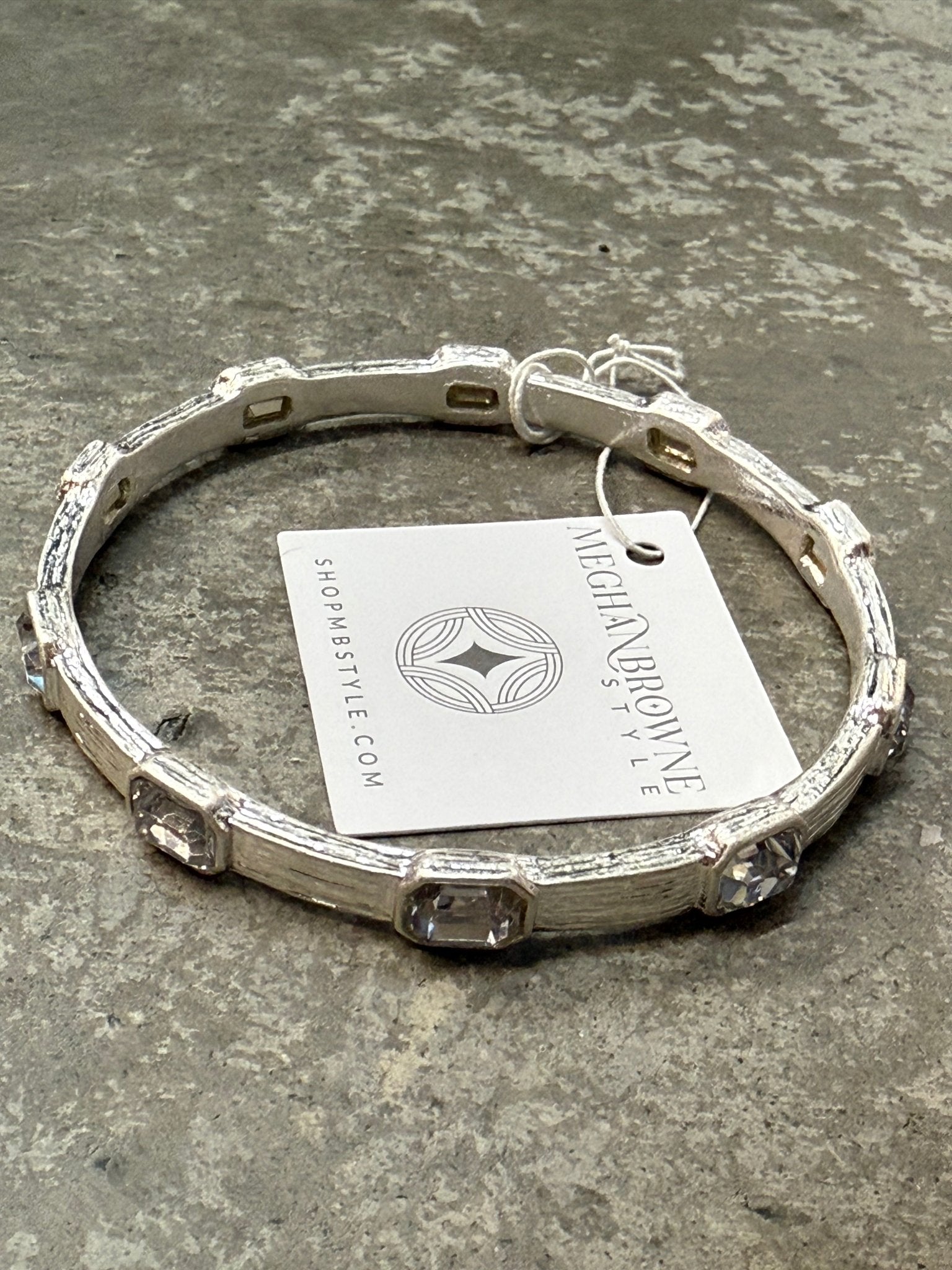 Crystal and Silver Bangle Bracelet - Vintage Vault Boutique