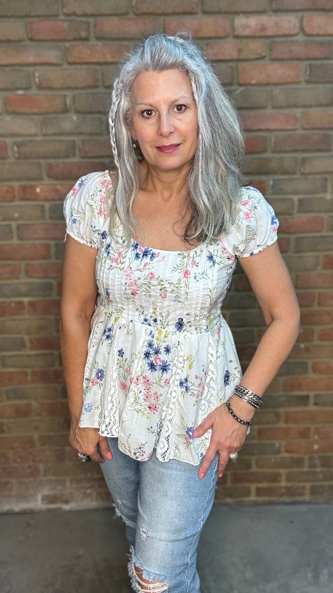 Pin Tuck Pleat Floral Top - Vintage Vault Boutique