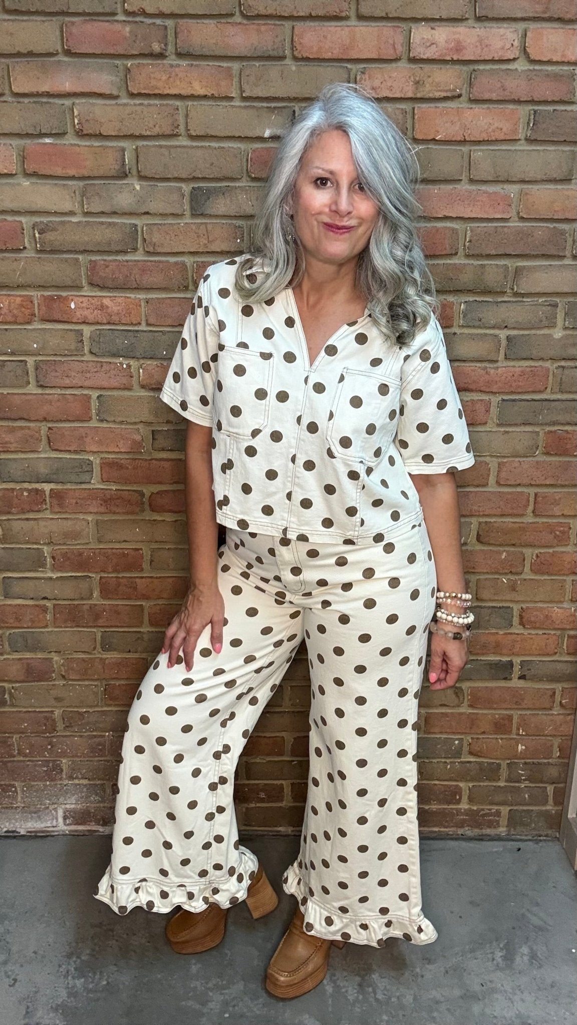 Polka Dot Ruffle Hem Pants - Vintage Vault Boutique