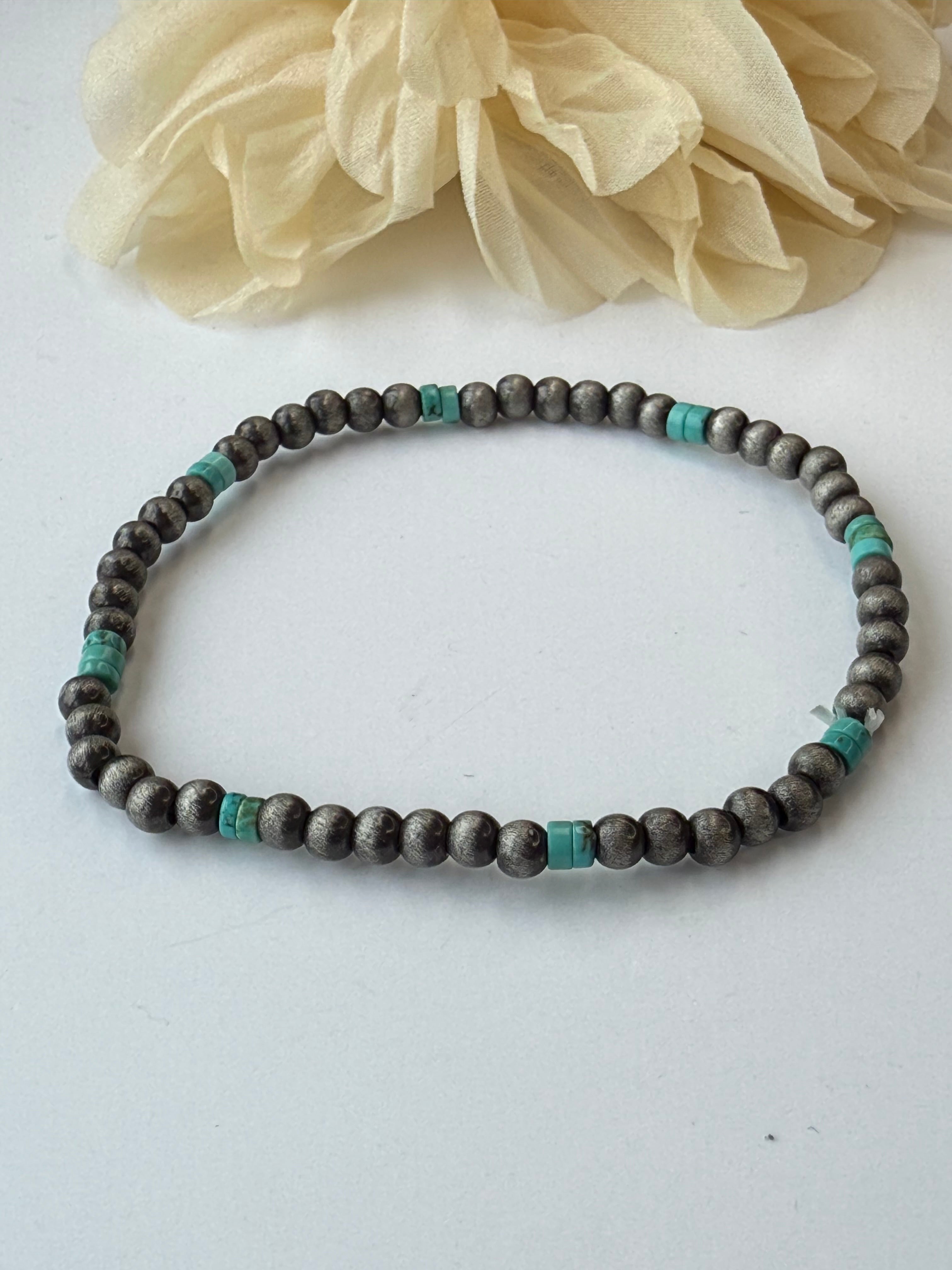 Turquoise and Silver Stretch Bracelet