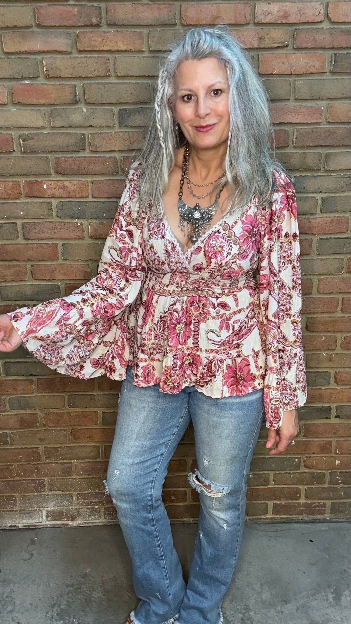 Long Flare Sleeve Flowy Top - Mauve - Vintage Vault Boutique