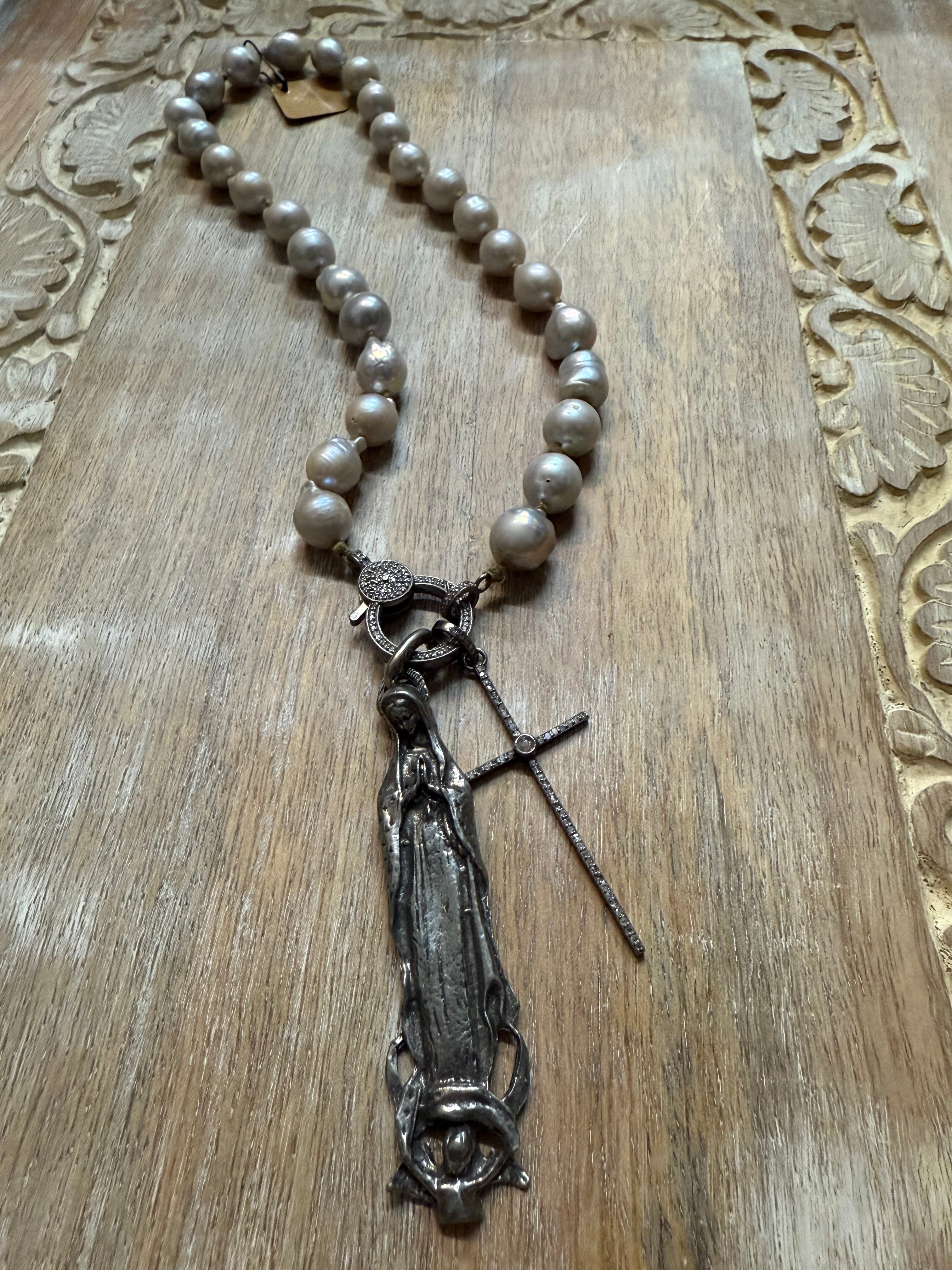 Diamond Cross and Lady Charm Holder Necklace