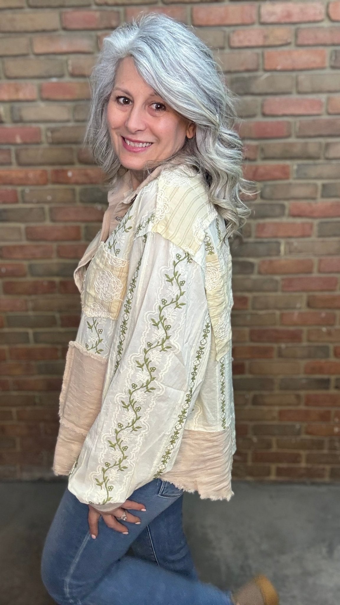 Mix Media Button Up Shirt - Vintage Vault Boutique