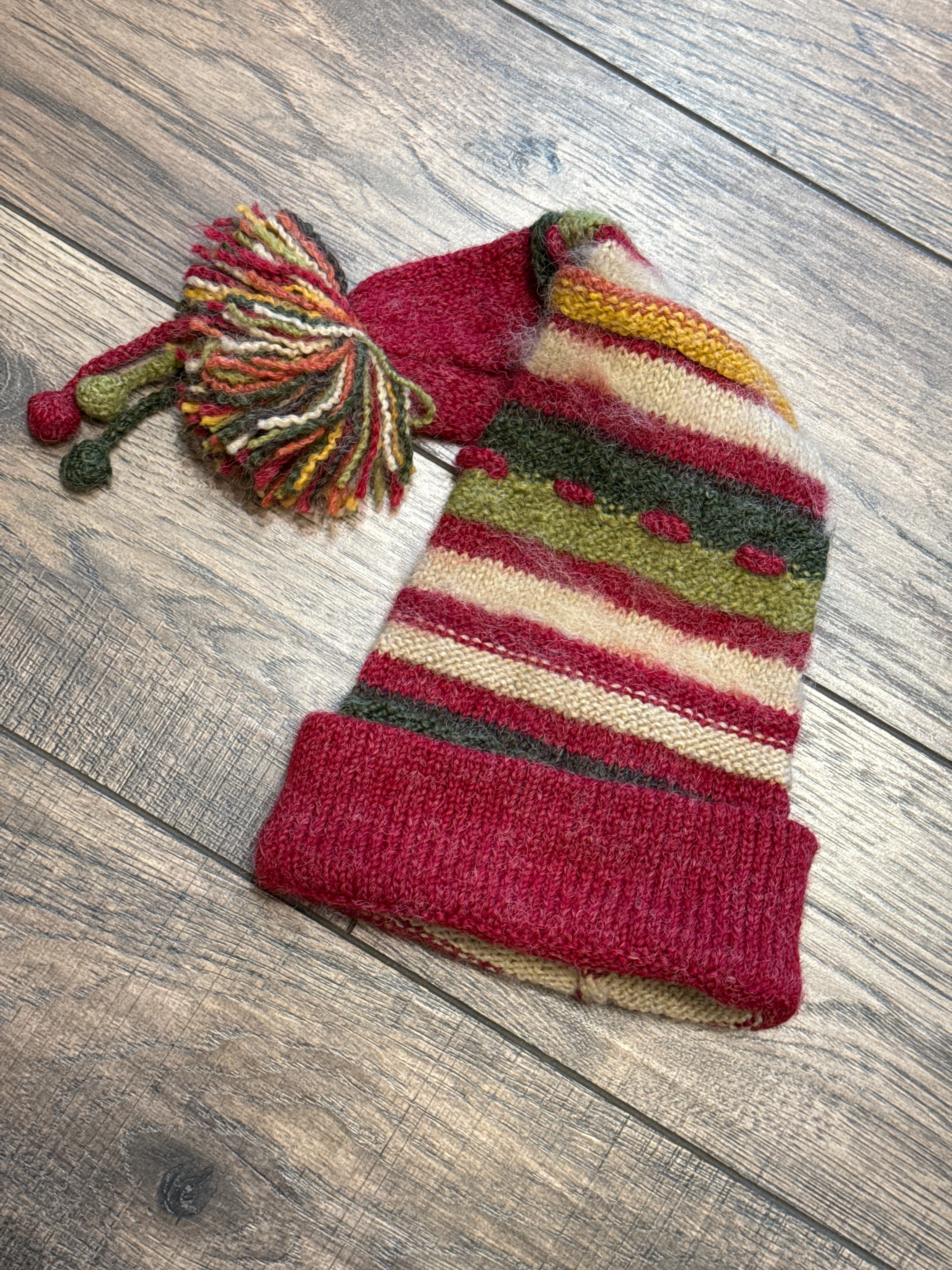 Long Striped Hat with Pom Pom