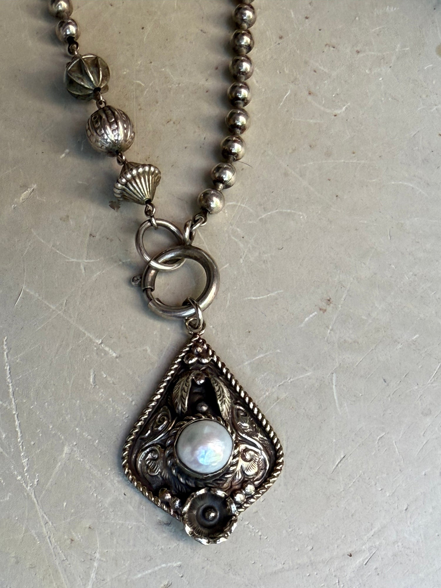 EKD Vintage Chain with Pearl Pendant Necklace