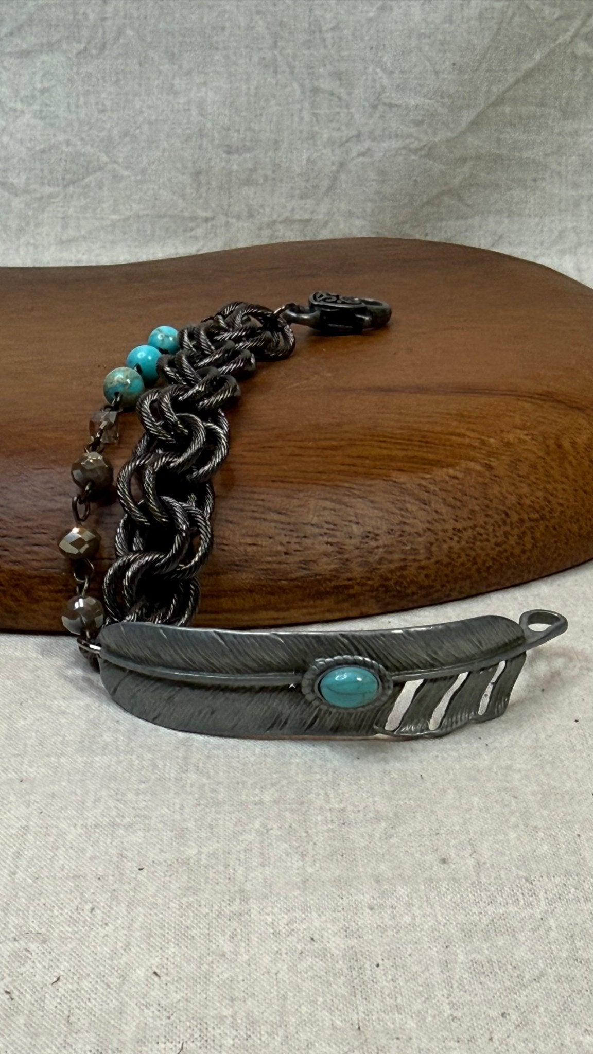 Gunmetal Feather with Double Strand Bracelet - Vintage Vault Boutique