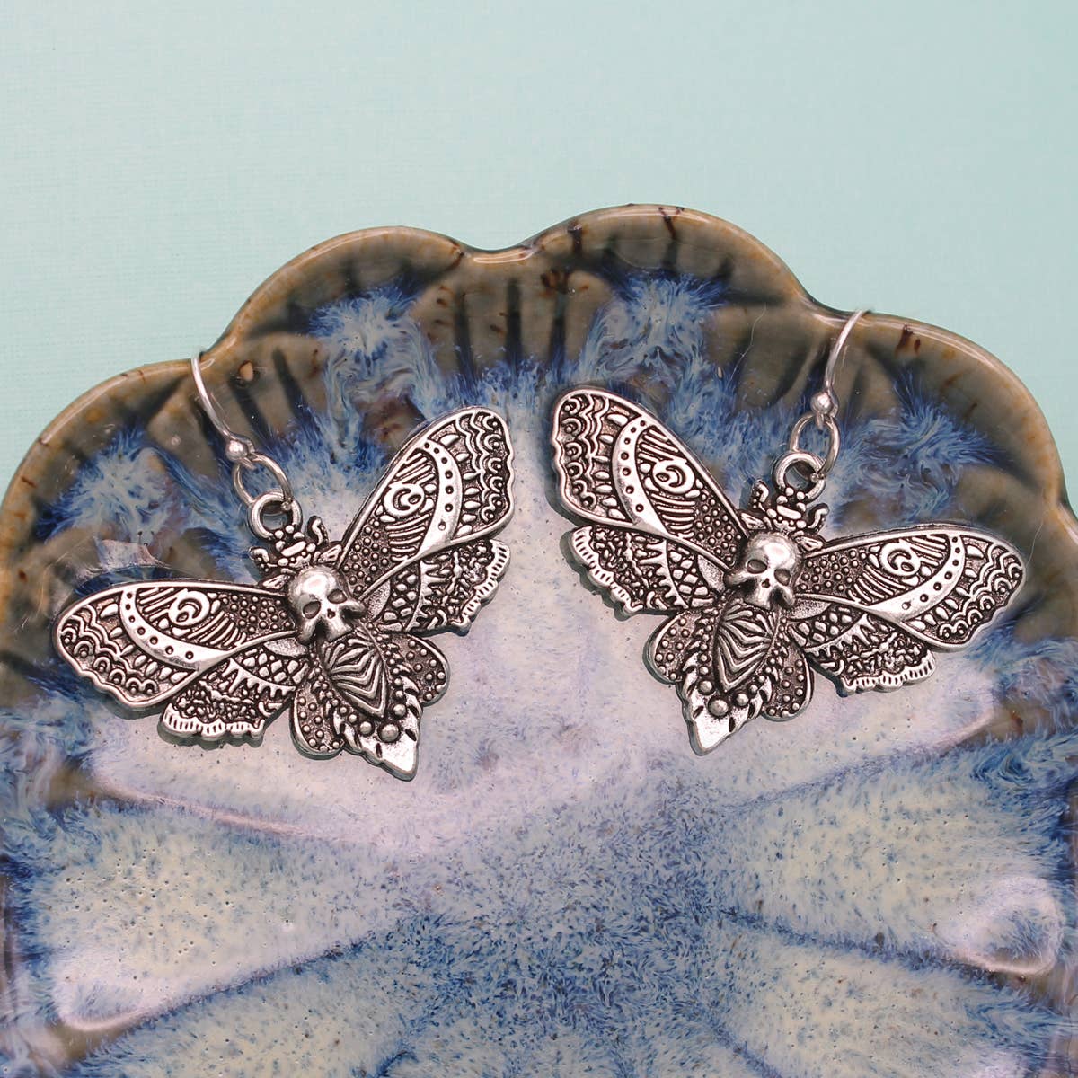 Silver Deaths Head Moth Earrings - Vintage Vault Boutique