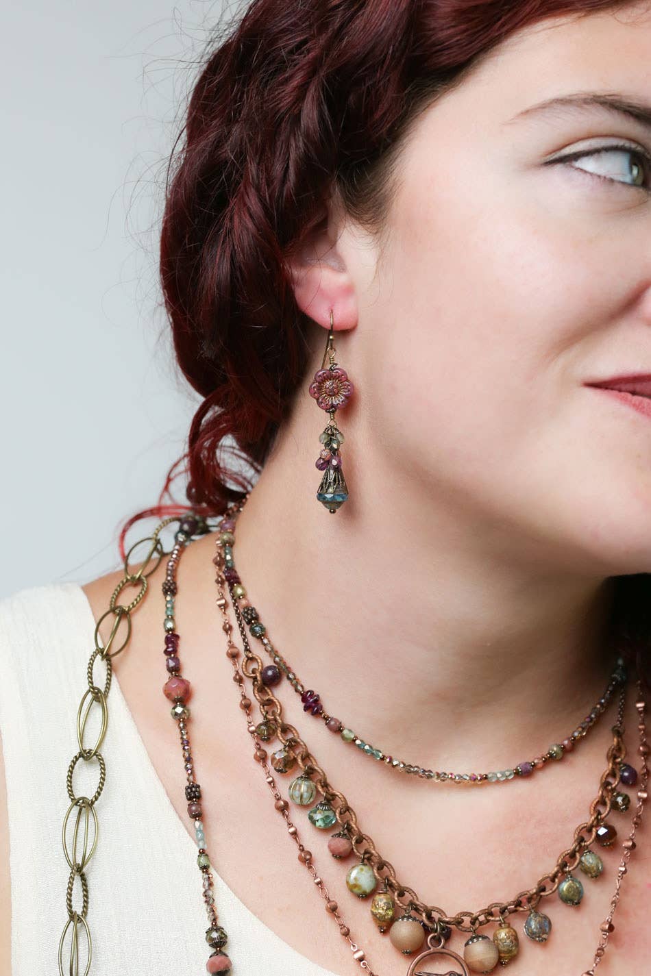 Mauve Czech Glass Cluster Earrings 016-2E