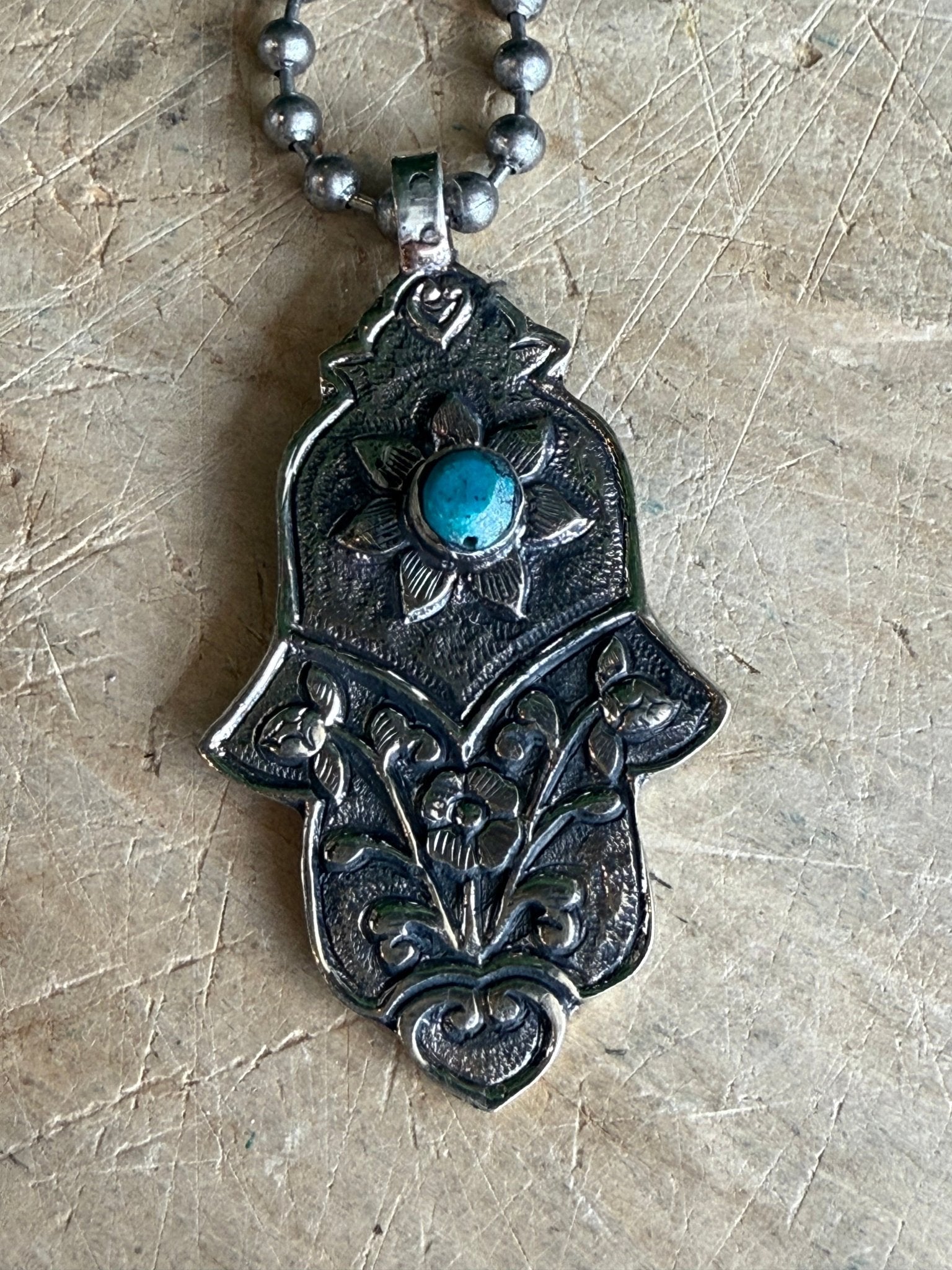 Hamsa Turquoise Necklace - Vintage Vault Boutique