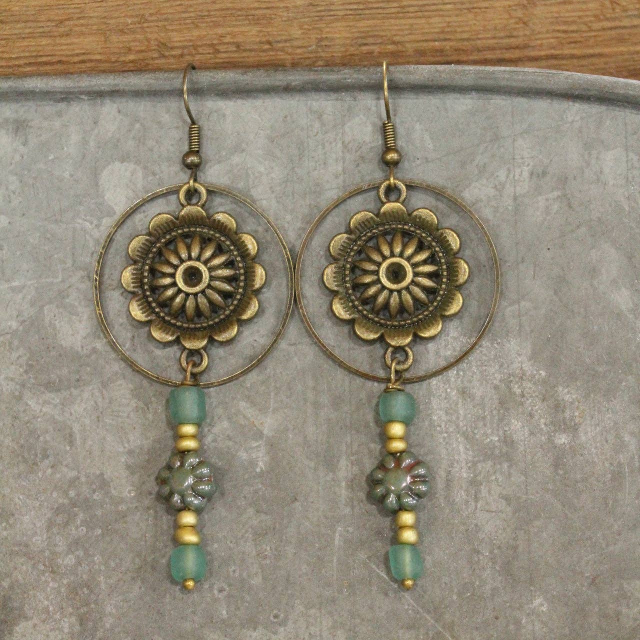 Bohemian Layered Mint Czech Dangle Earrings - Vintage Vault Boutique