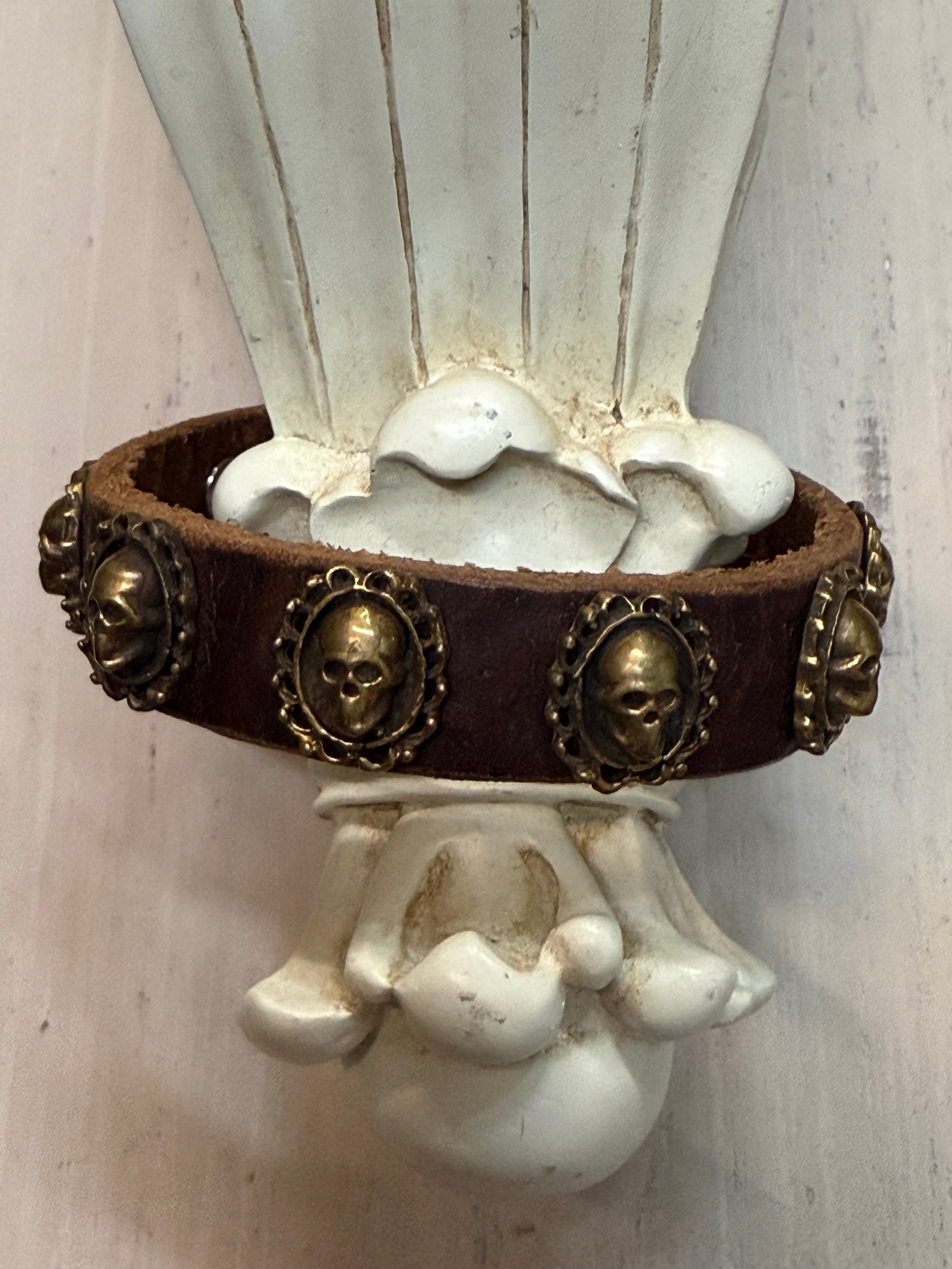 Multiple Skulls Leather Snap Bracelet